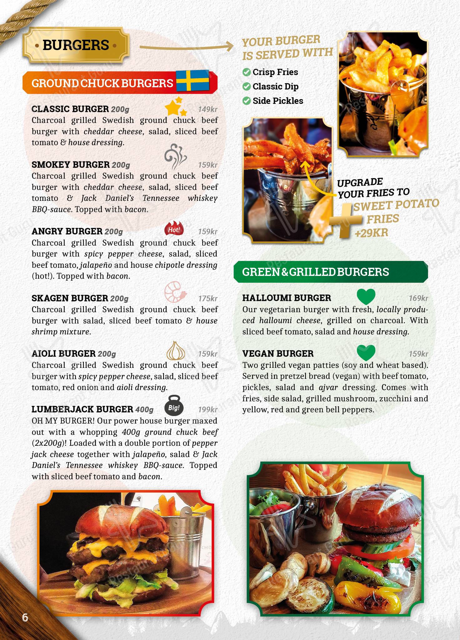 Меню для посетителей стейк хауса Flaming Bull