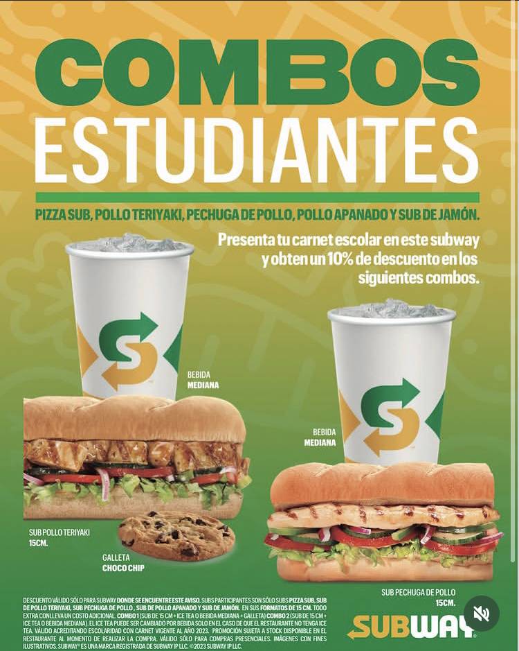 Subway Mall Open Plaza Rancagua меню