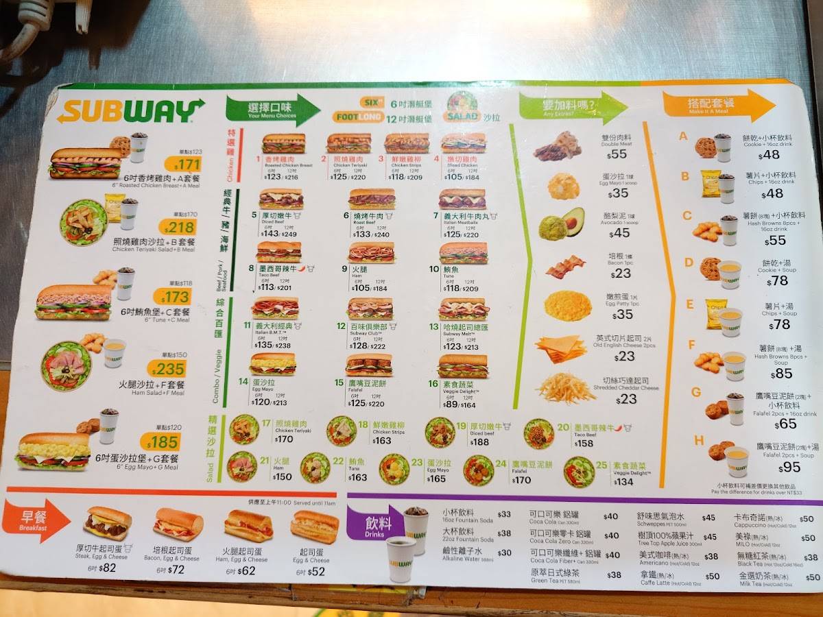 Subway меню