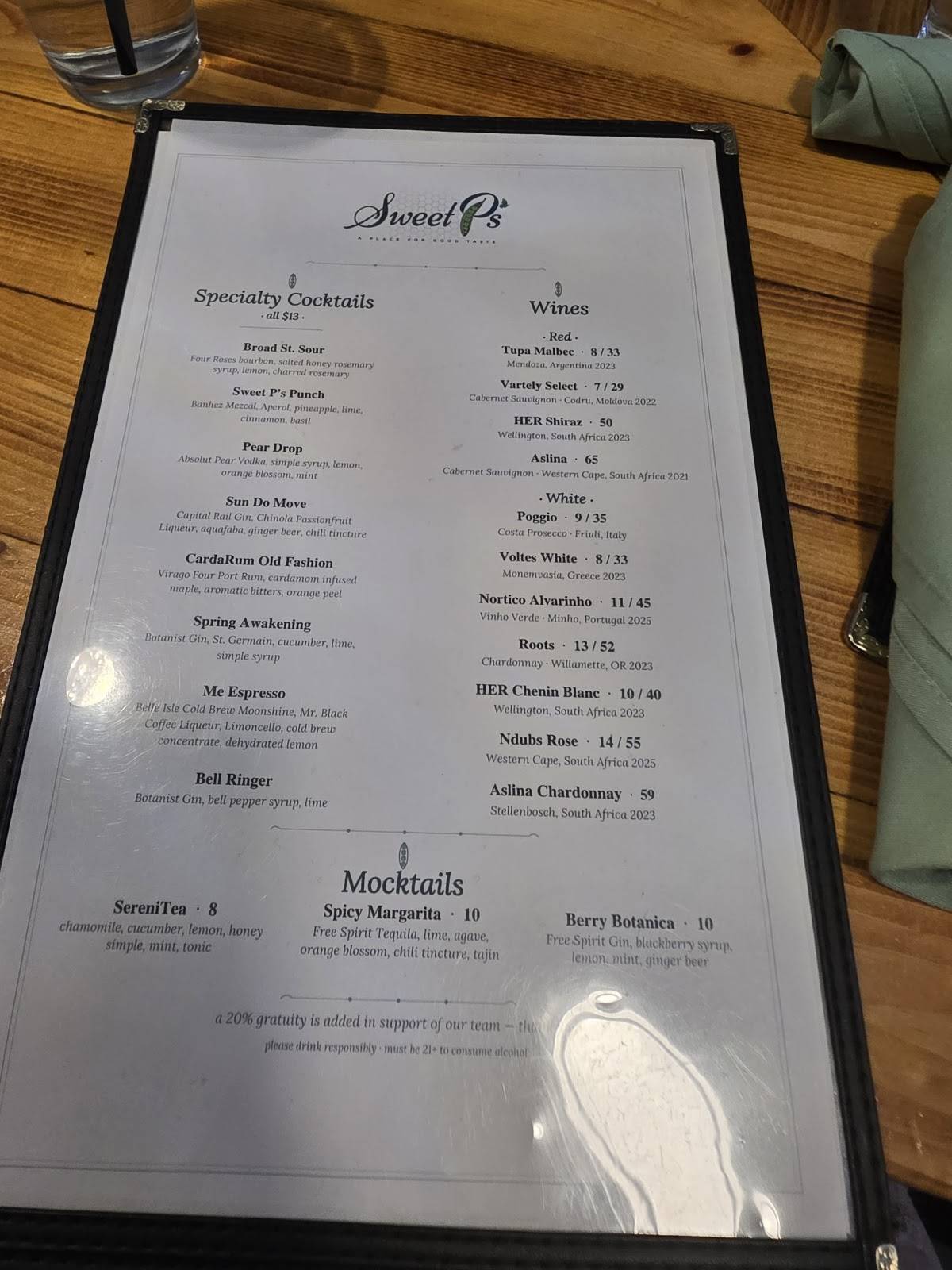 Sweet P's RVA меню