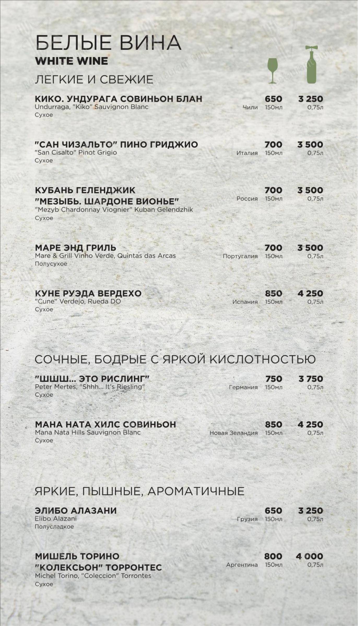 Меню для посетителей ресторана Синдикат - Порт кафе