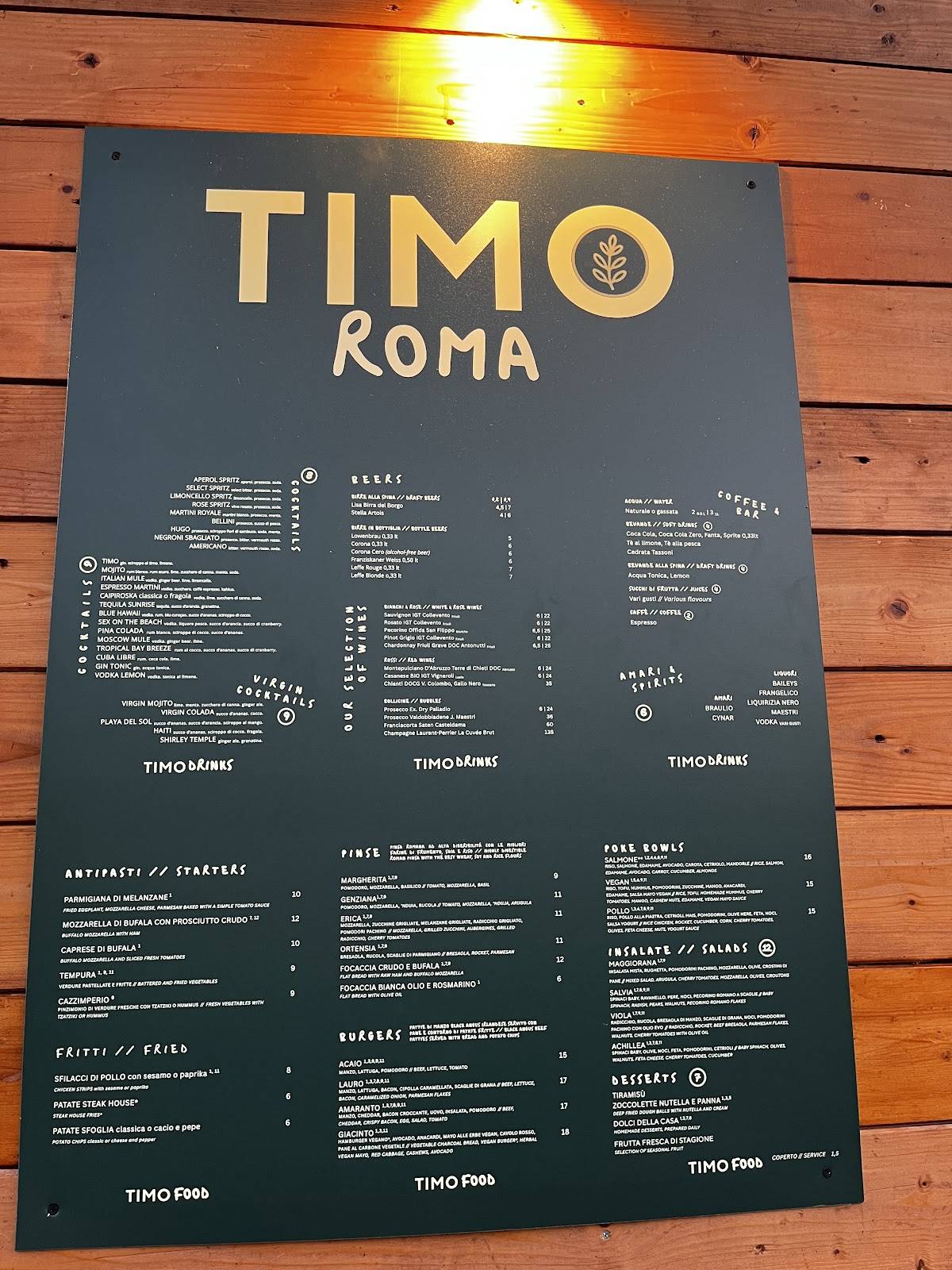 TIMO ROMA меню