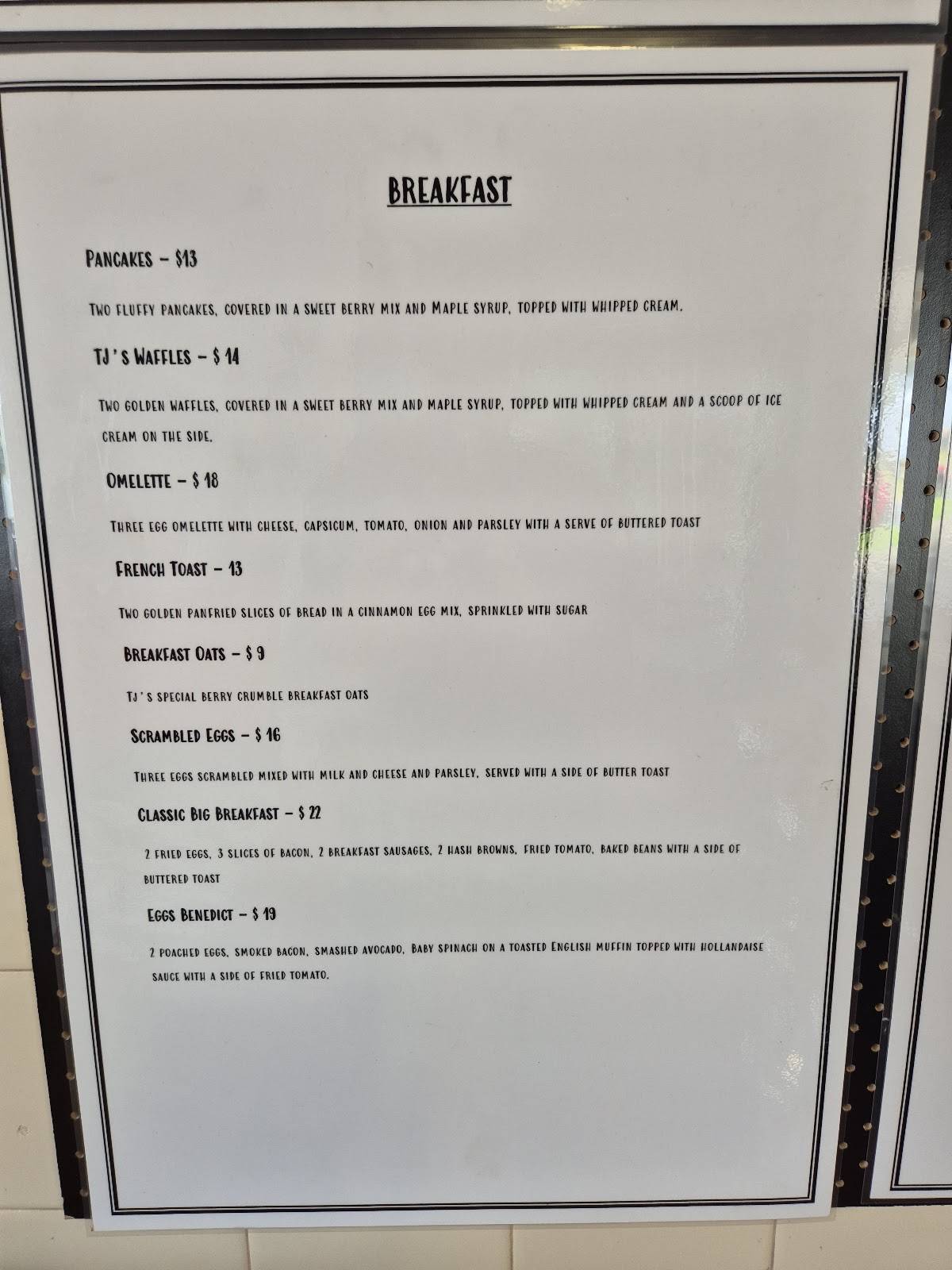 TJ's Diner меню