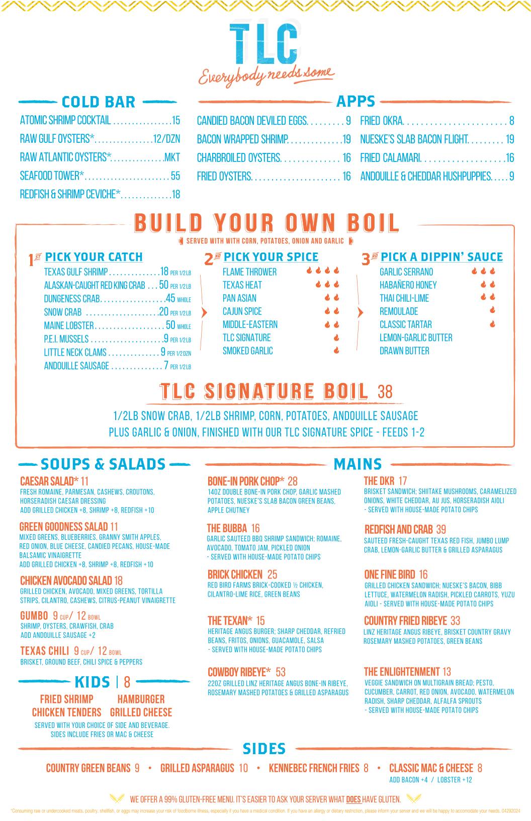 TLC Austin меню
