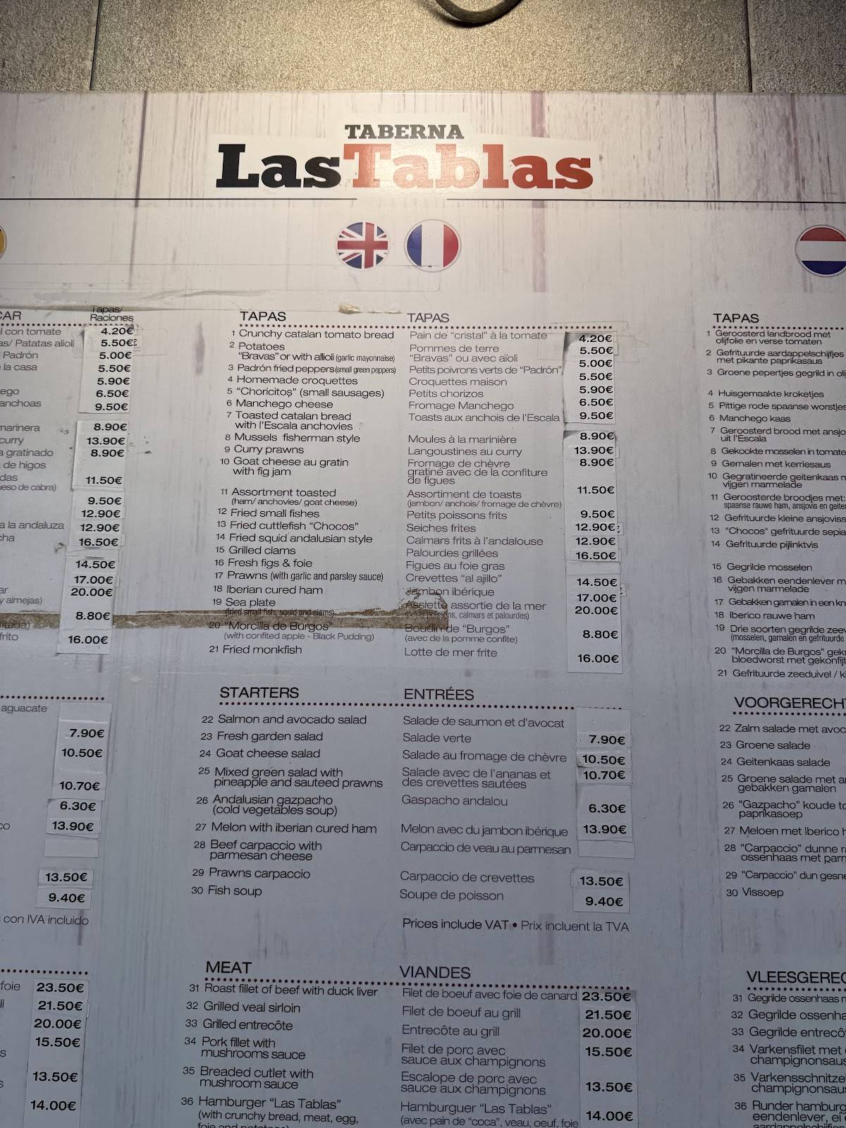 Taberna Las Tablas меню