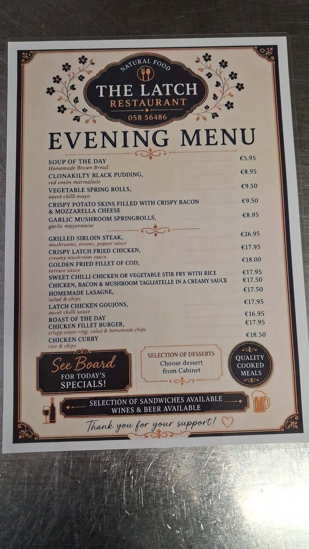 Latch Restaurant меню