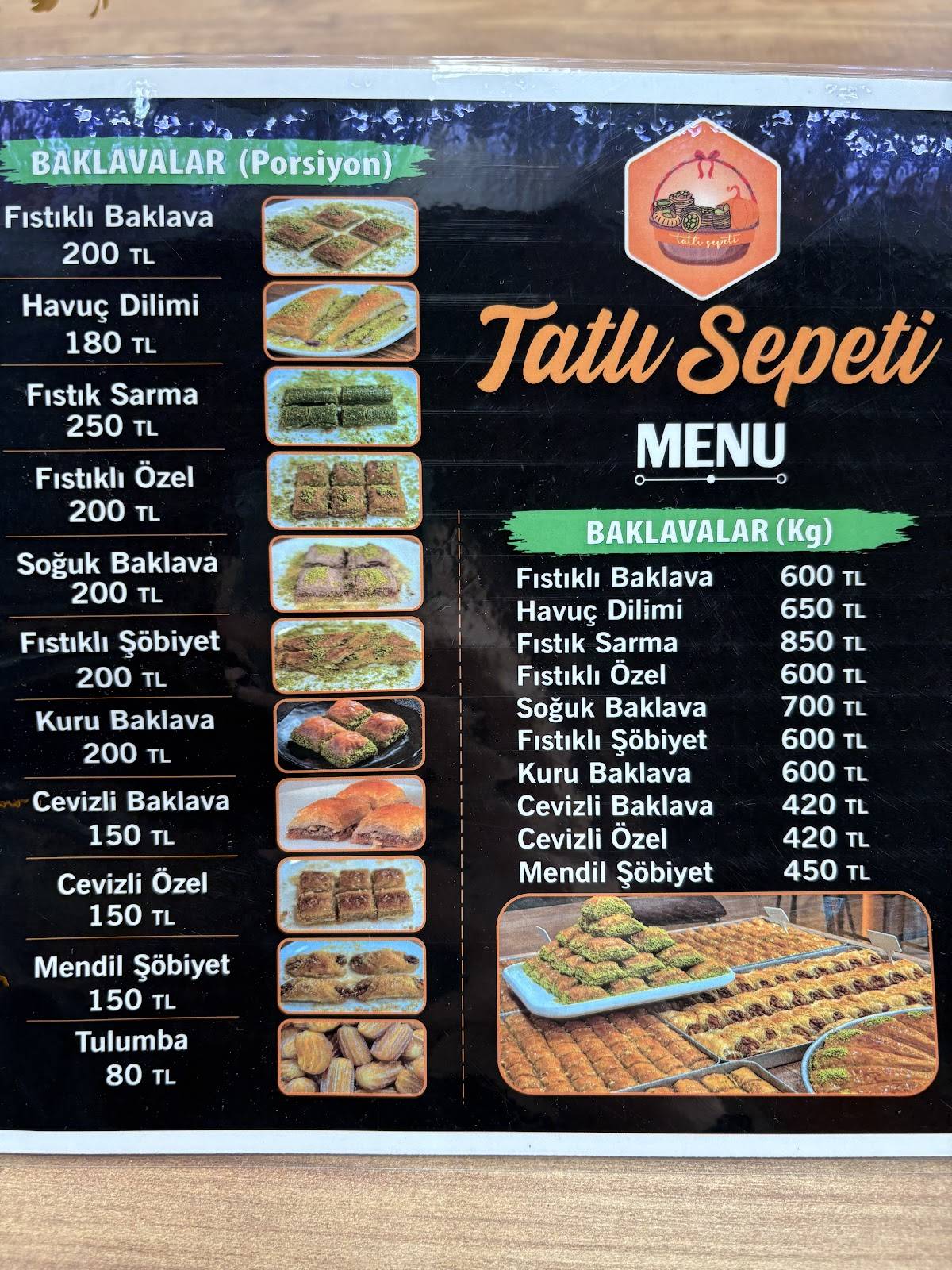 Tatlı sepeti меню