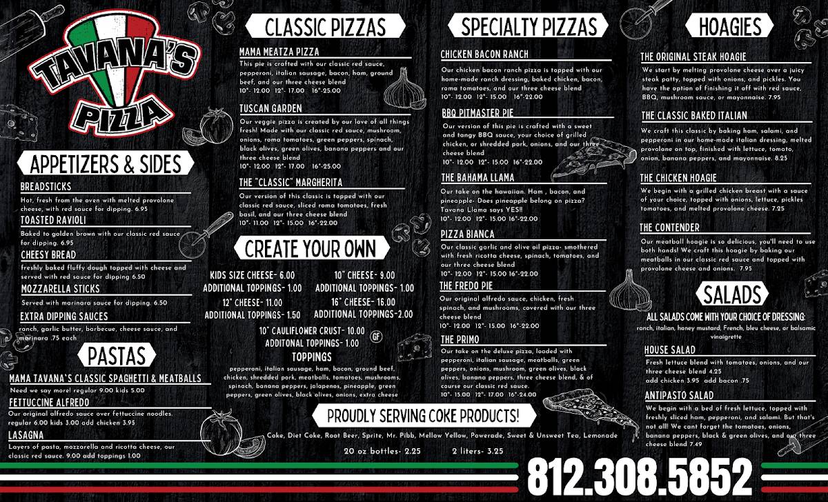 Tavana's Pizza меню