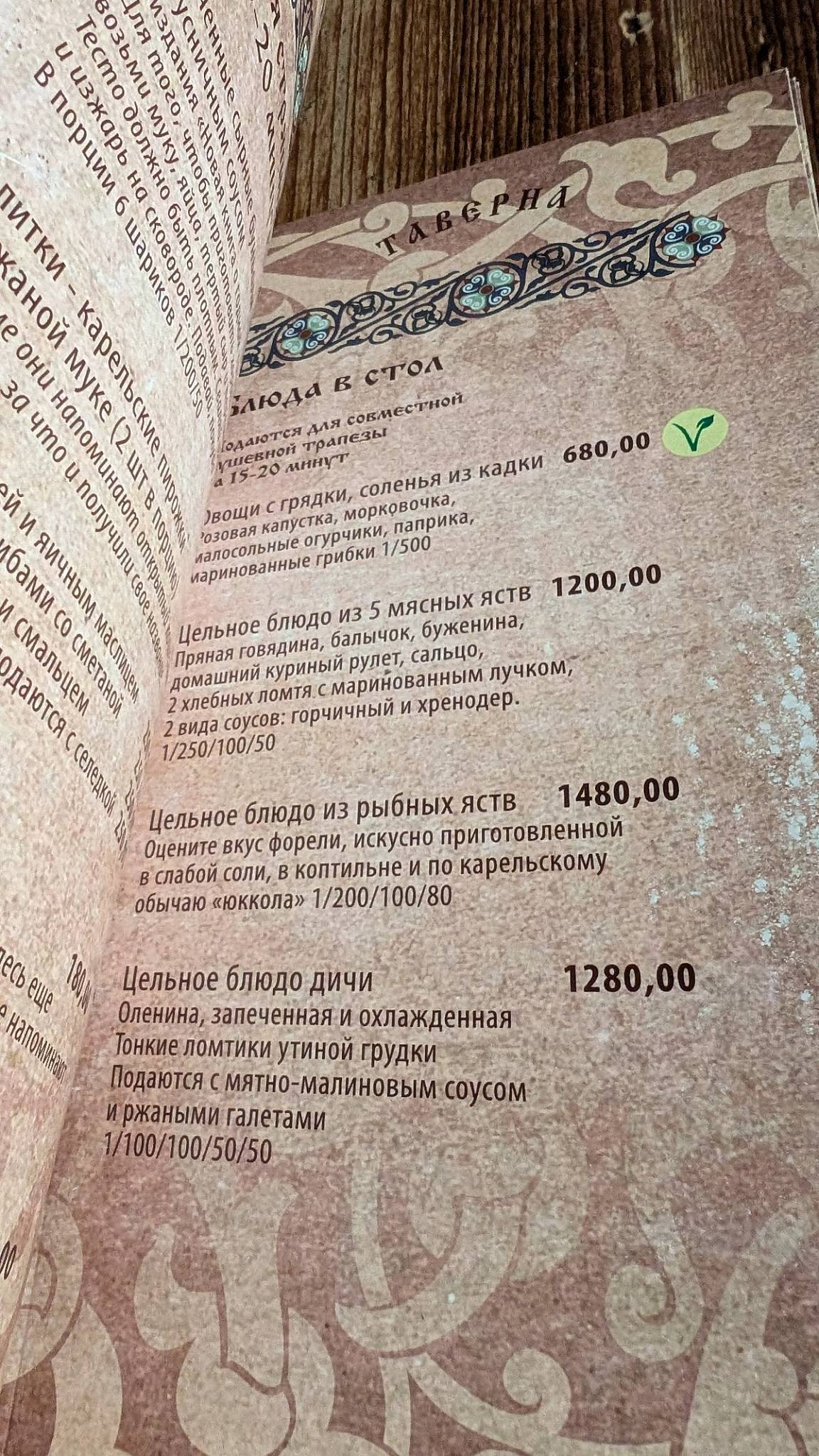 Средневековая таверна меню