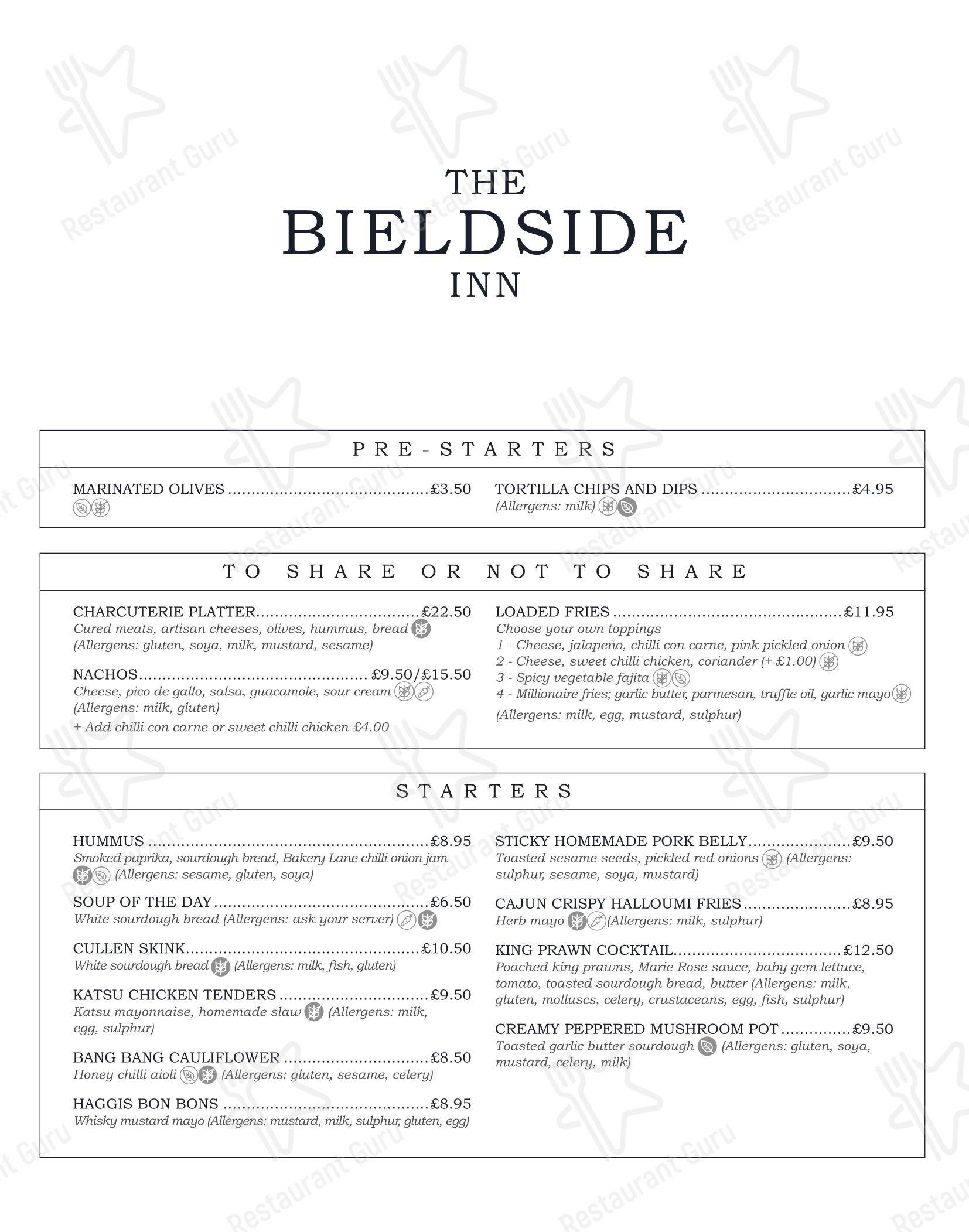 Меню паба и бара The Bieldside Inn - 菜单