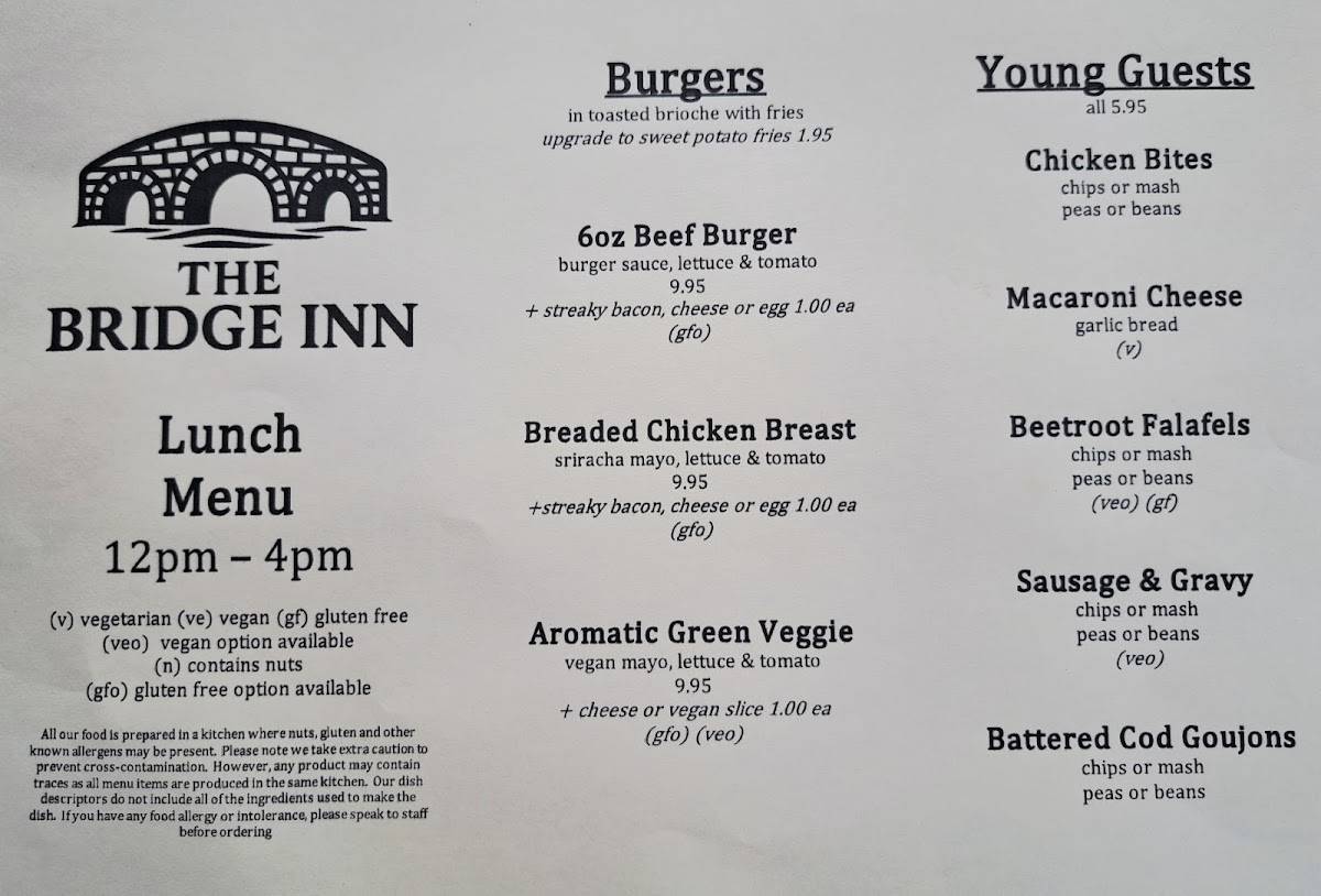The Bridge Inn, Hope Valley меню