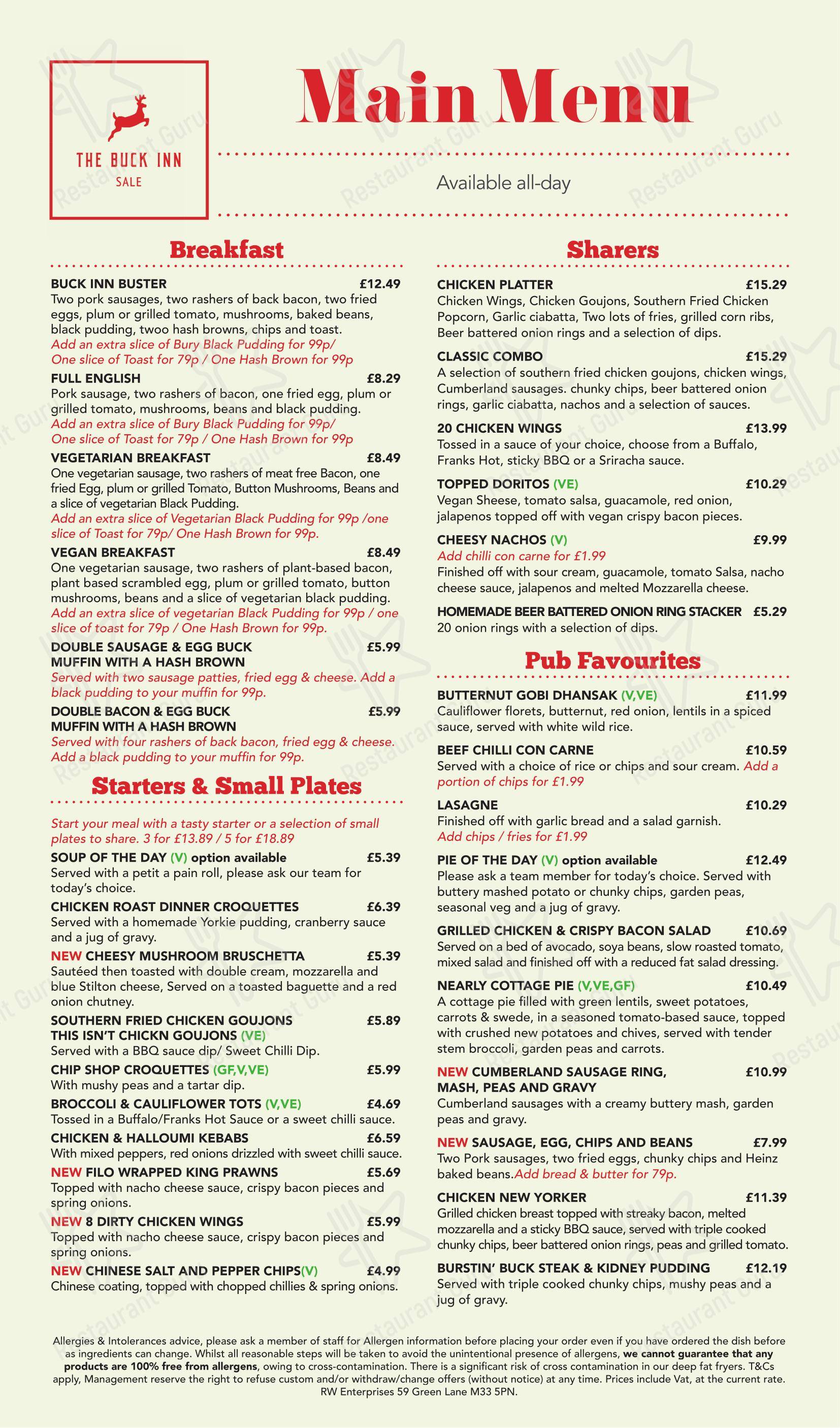 The Buck Inn Sale в Сейле - Меню напитков