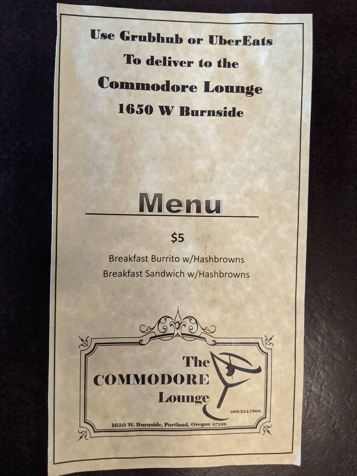 The Commodore Lounge меню