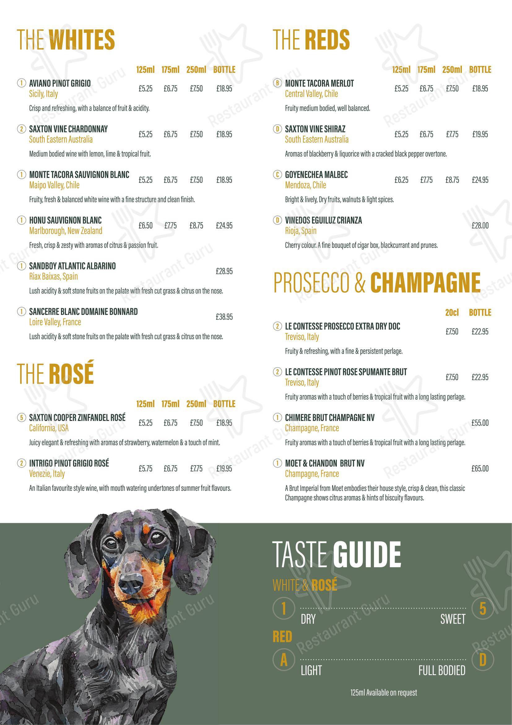 Lunch Menu паба и бара The Dog at Pentrich в Риплях