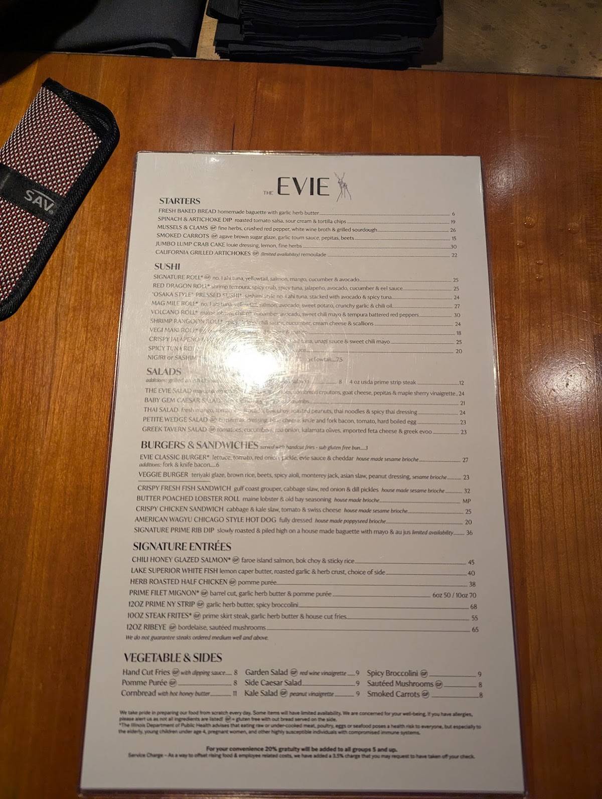 The Evie меню