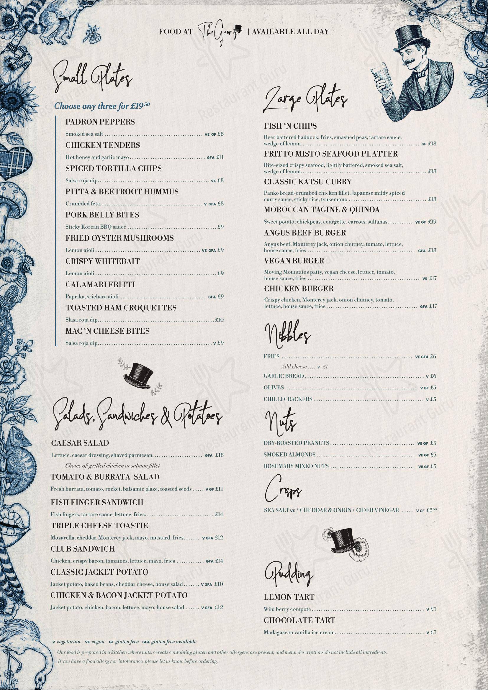 Меню напитков паба и бара The George on George Street в Бате