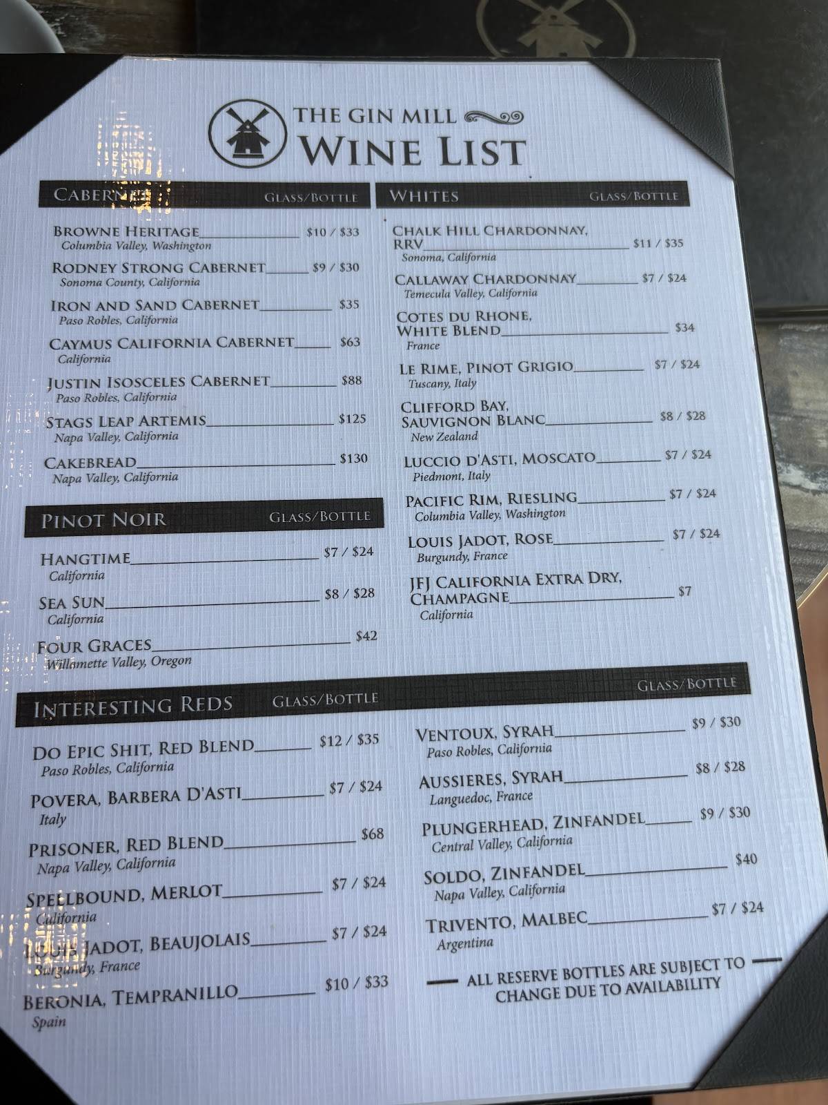 The Gin Mill Decatur меню