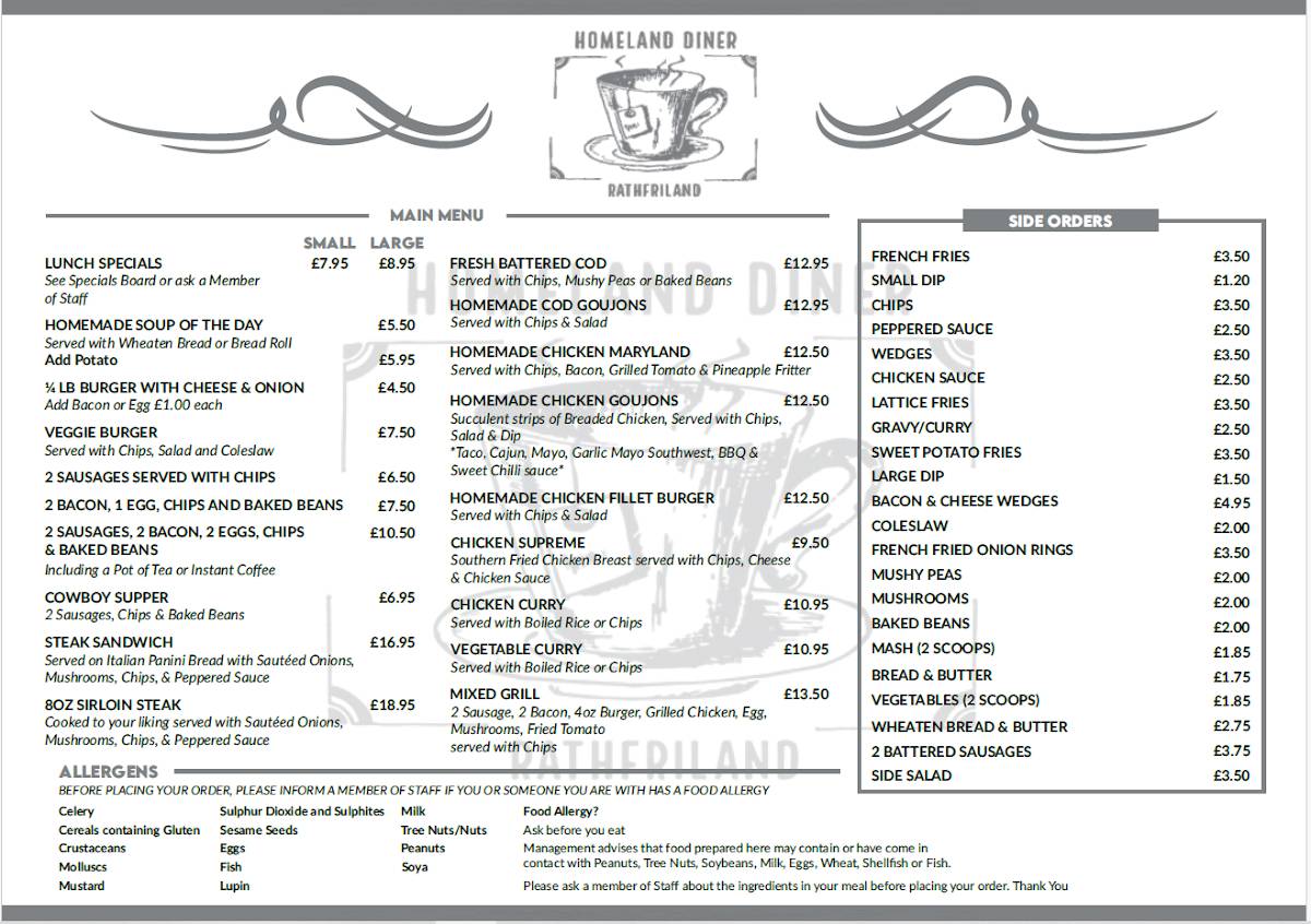 The Homeland Diner Cafe меню