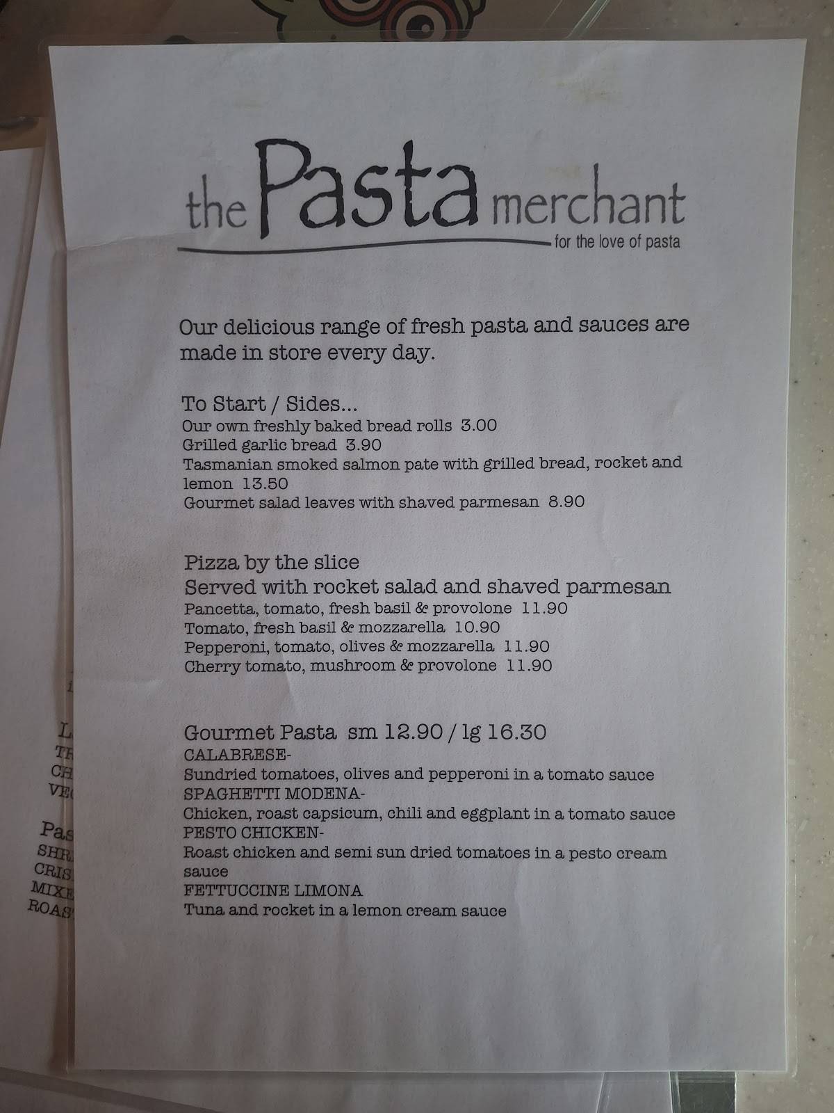 The Pasta Merchant меню