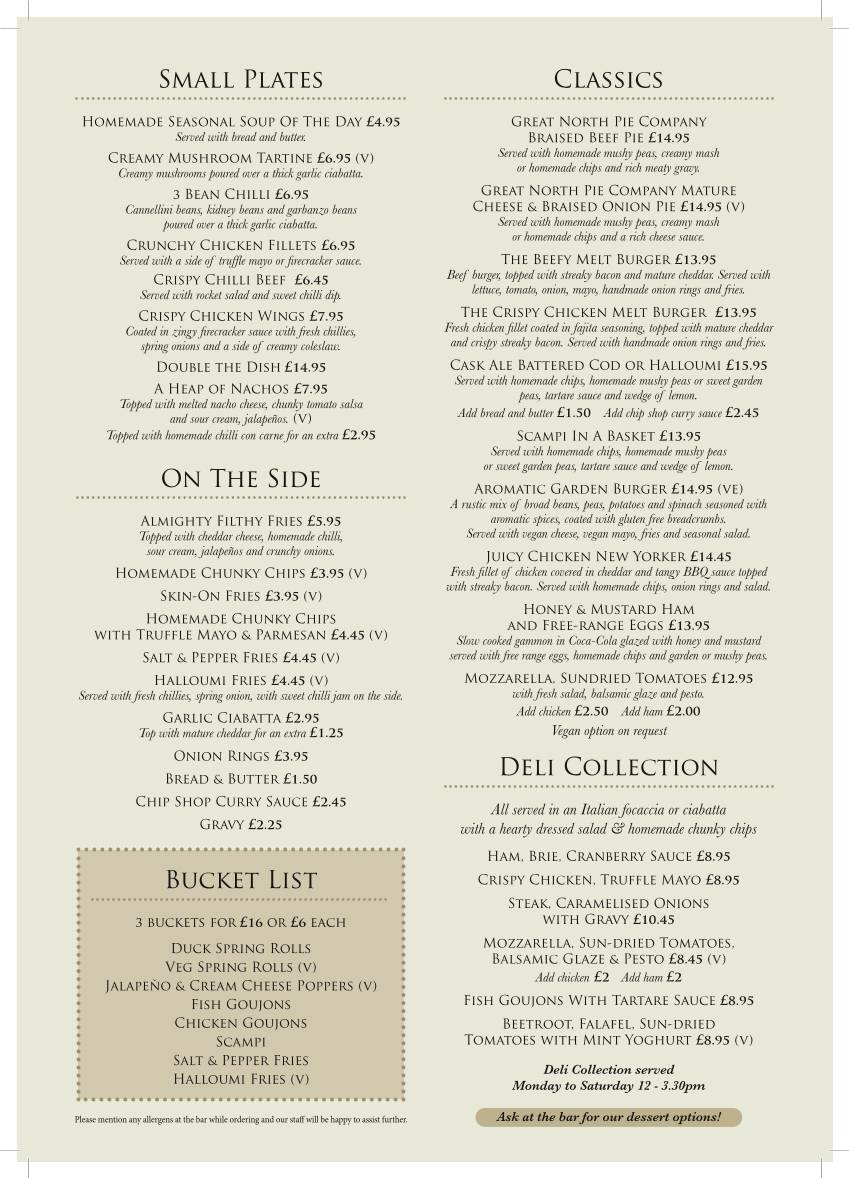 The Railway, Handforth меню
