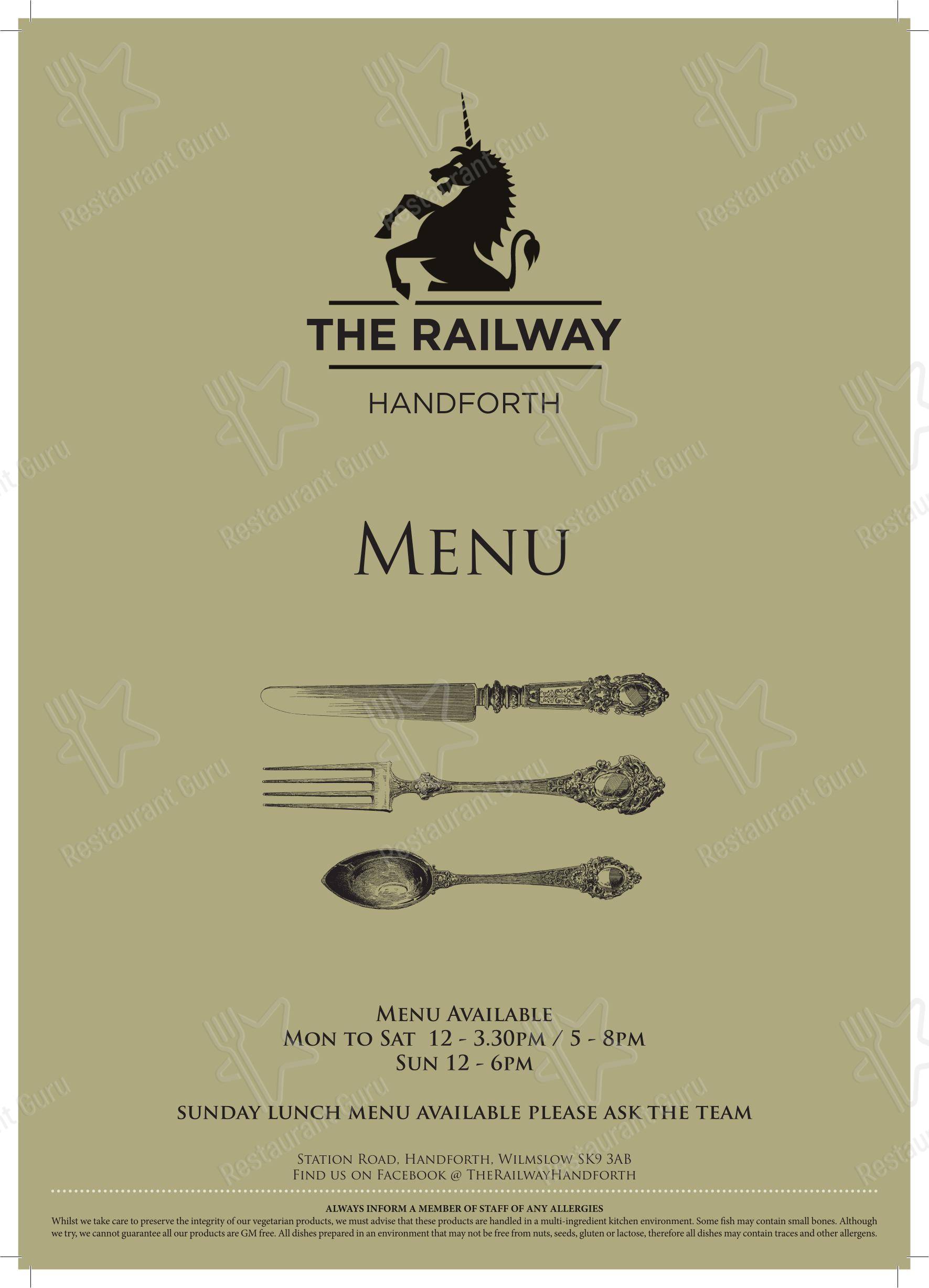 Меню паба и бара The Railway, Handforth