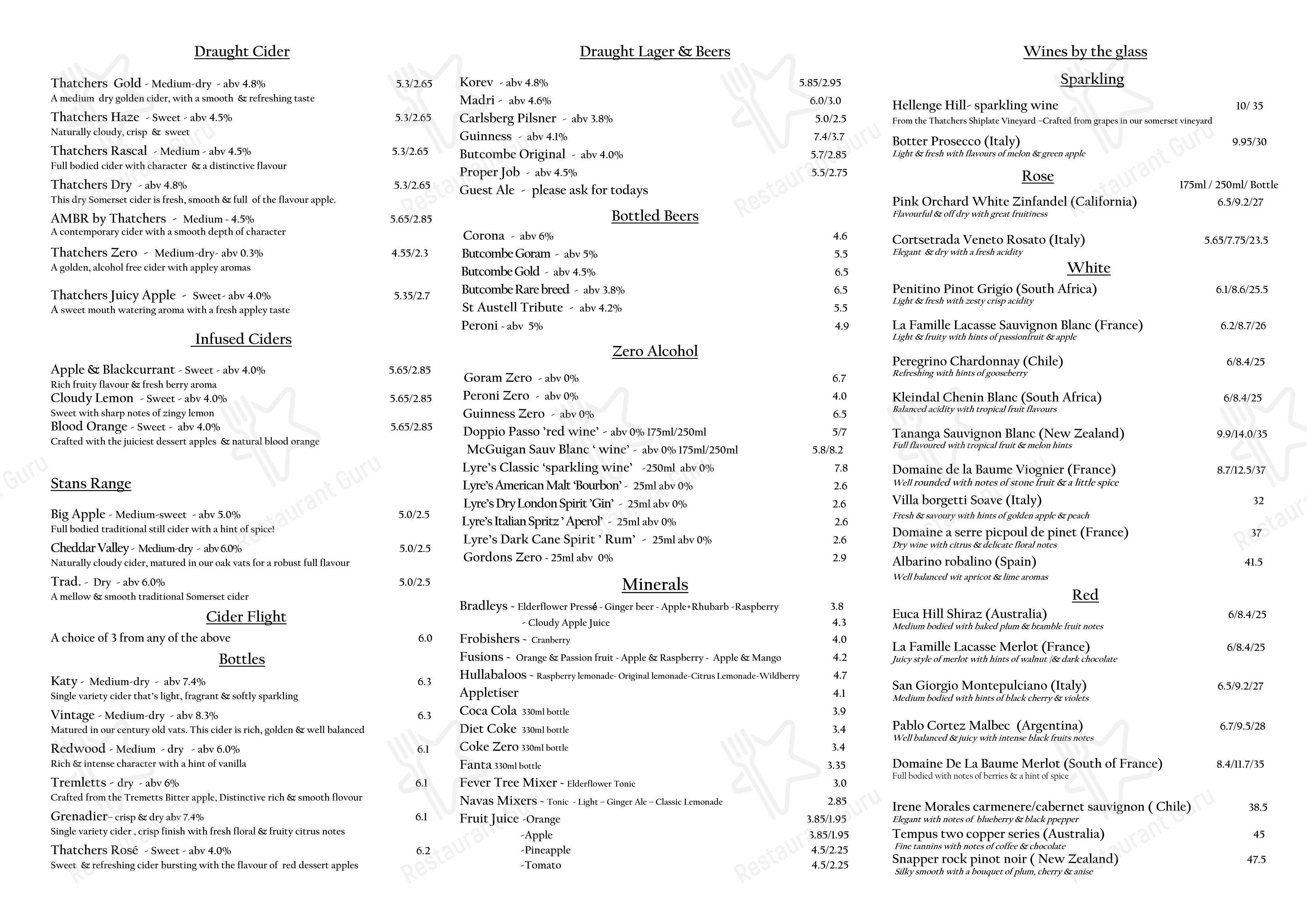 Меню паба и бара The Railway Inn - Lunch Menu