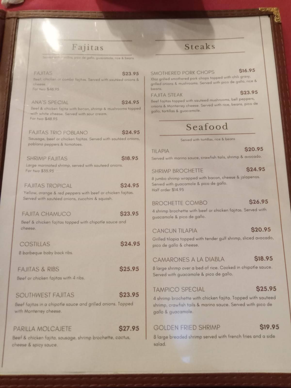 The Reef Mexican Bar & Grill меню