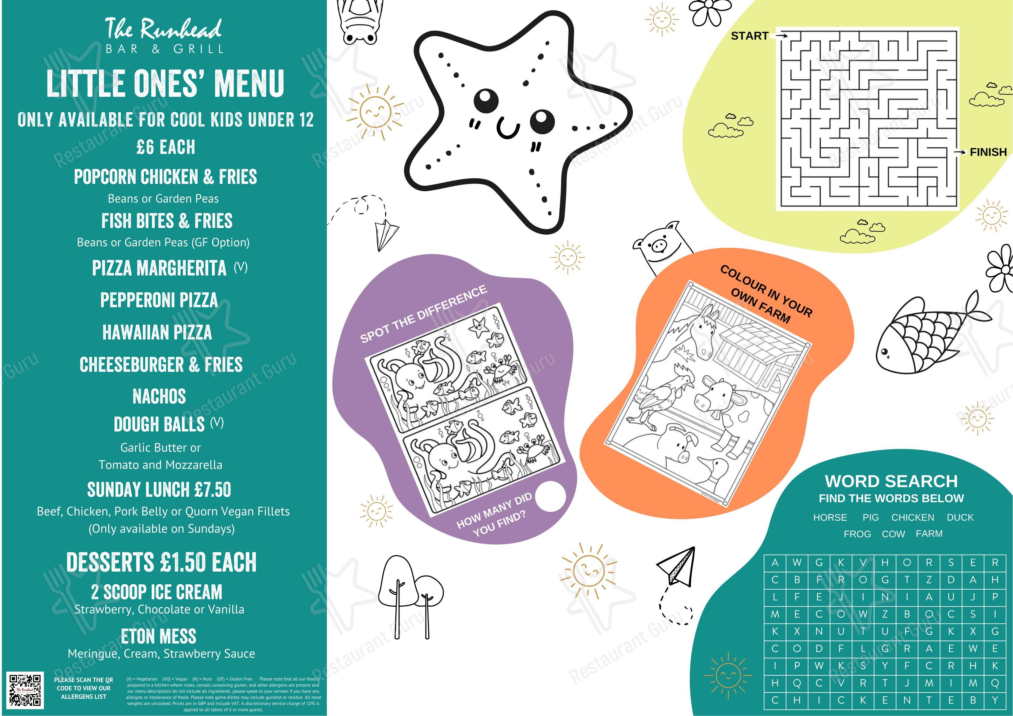 Меню паба и бара The Runhead - At Home Catering Menu