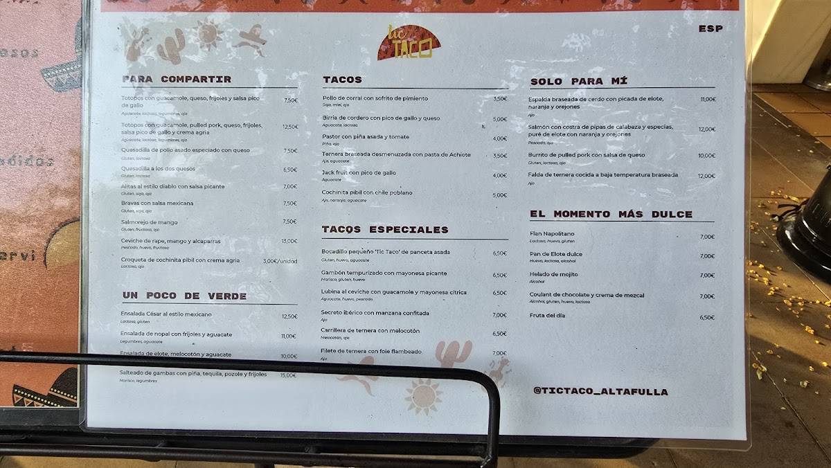 Tic Taco меню