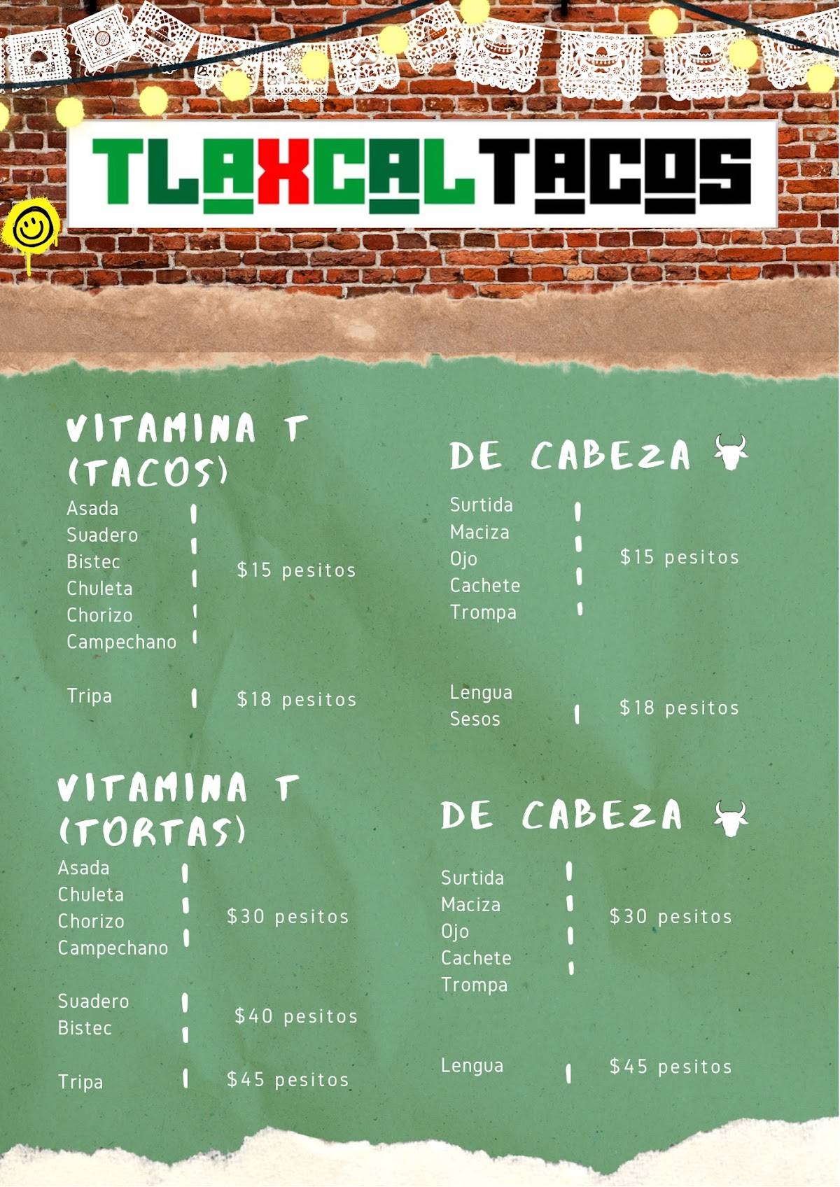Tlaxcaltacos меню