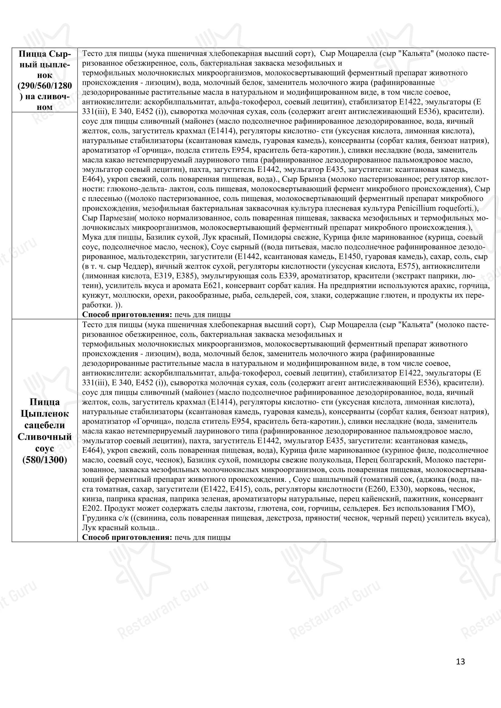 Меню напитков ресторана Томато