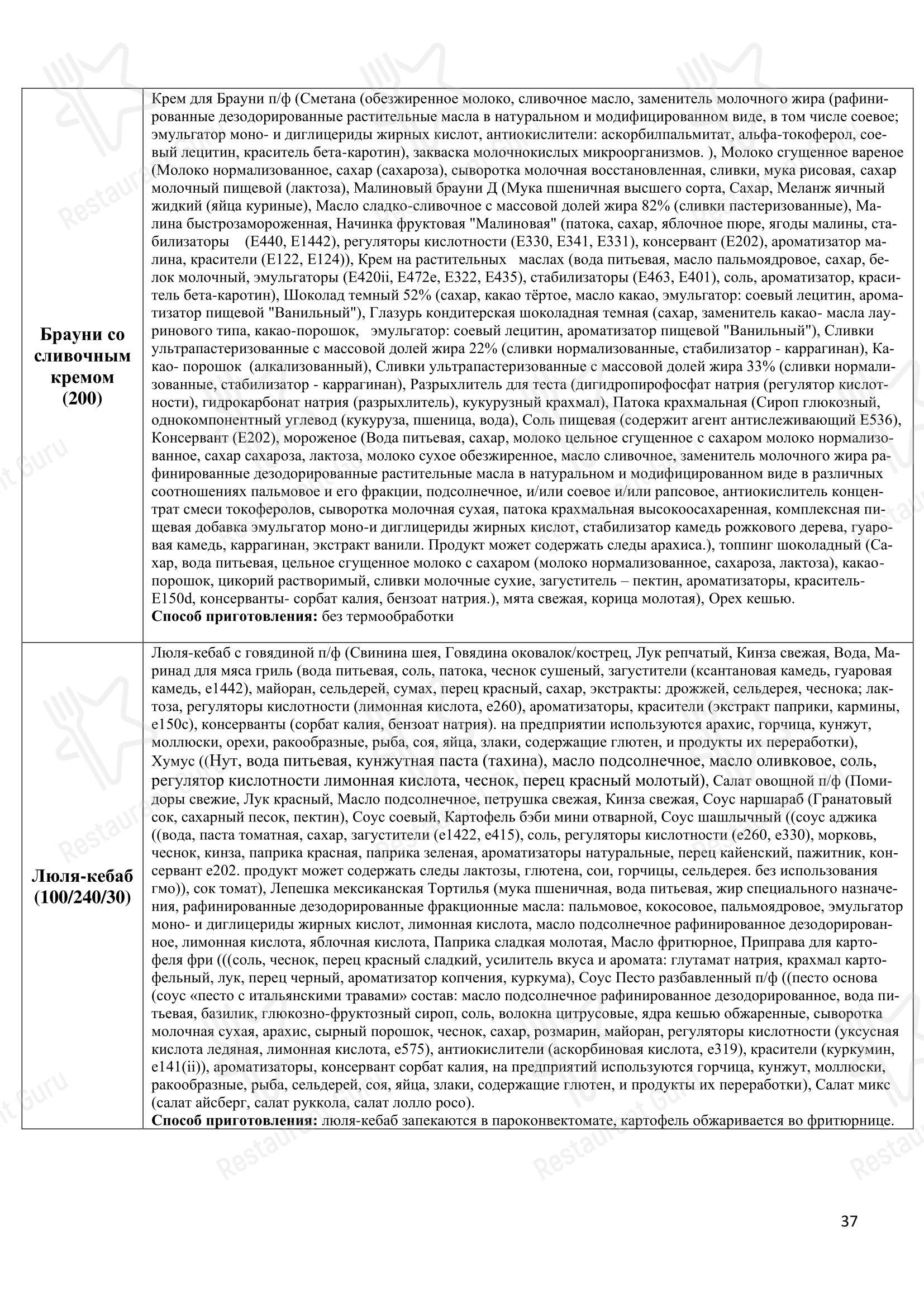Меню напитков ресторана Томато в Ефремове