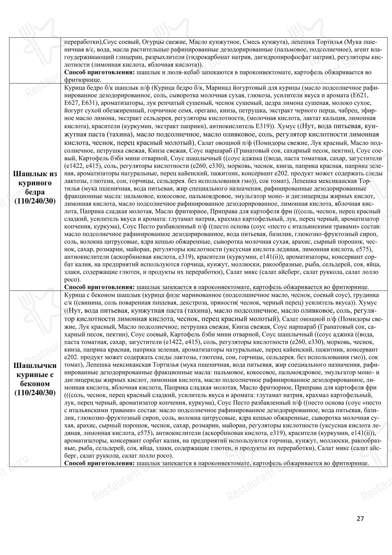 Томато в Ефремове - Меню напитков