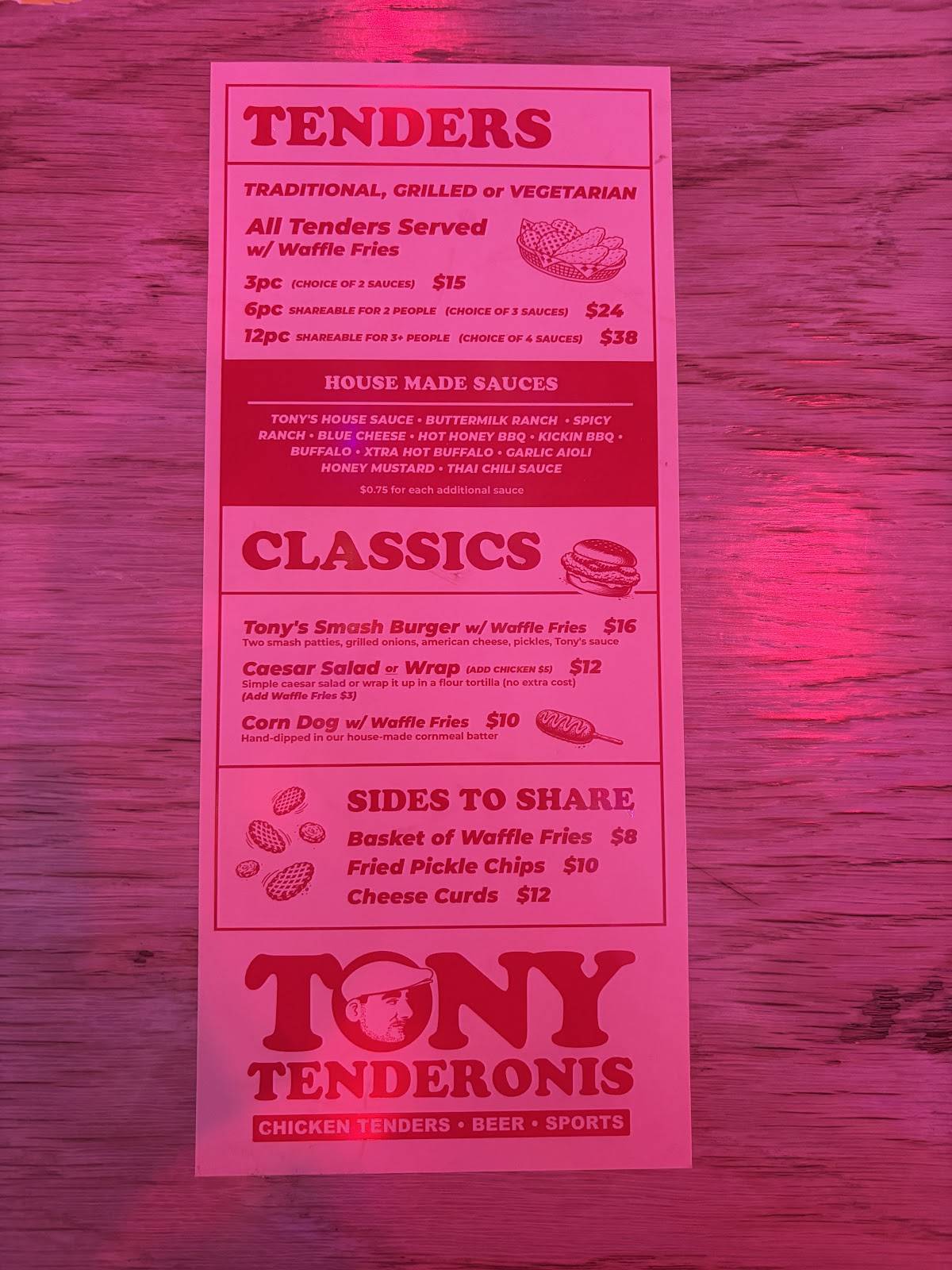 Tony Tenderonis меню