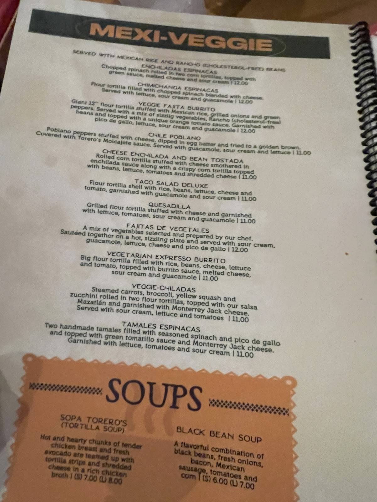 Torero's Mexican Restaurant меню