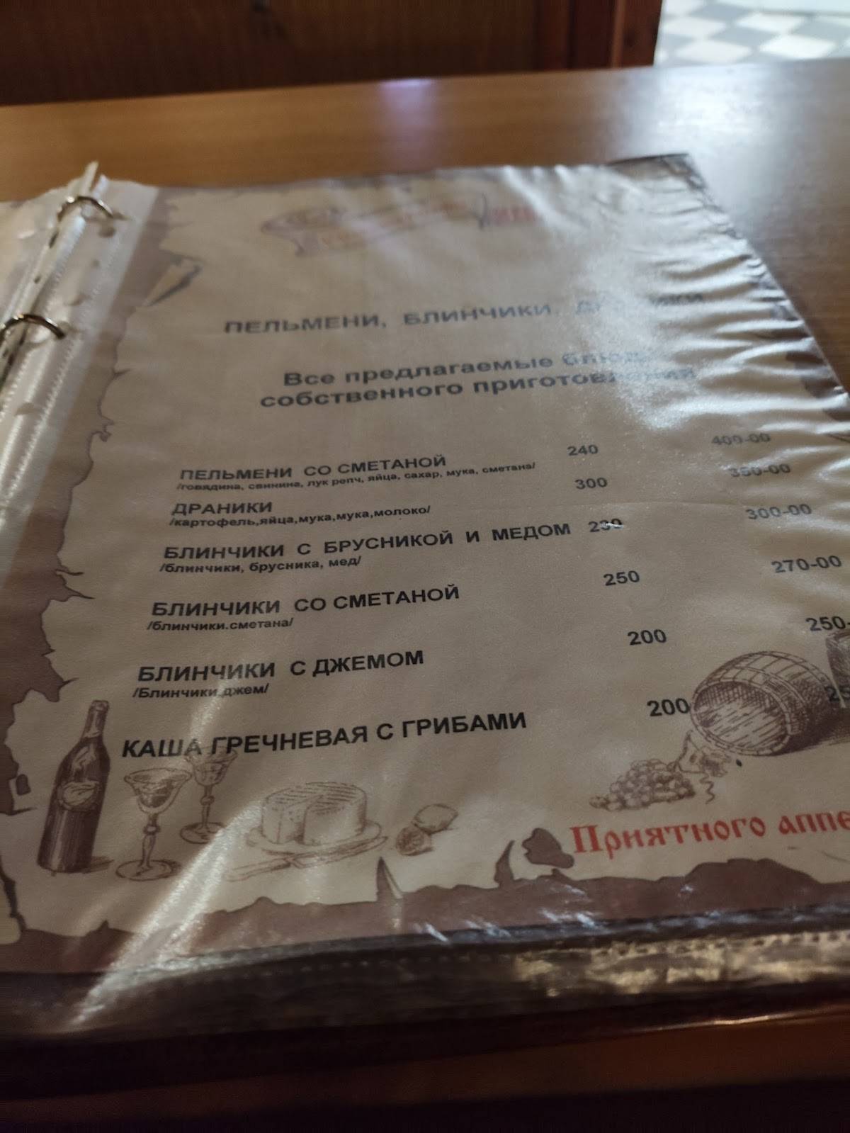 Трактир у Самсона Вырина меню