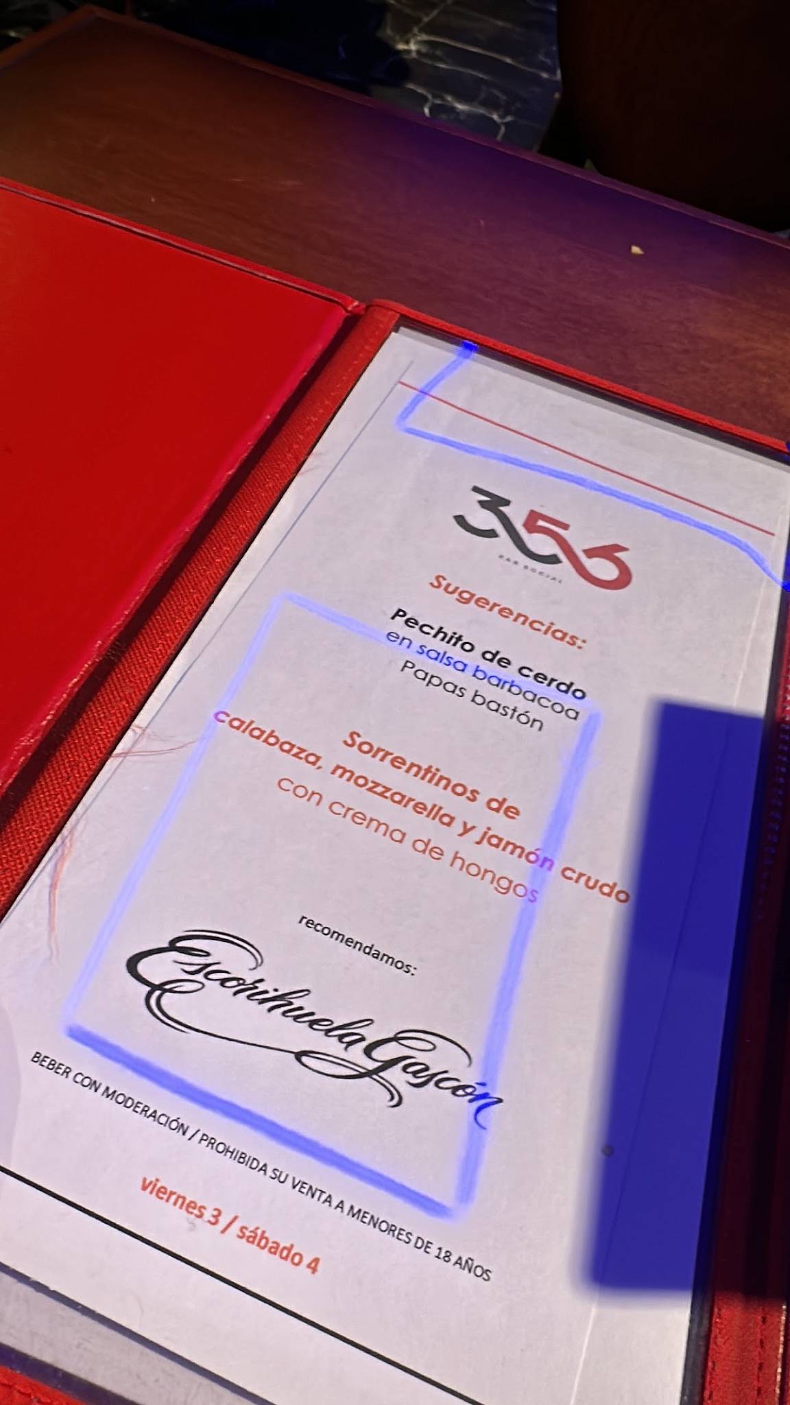 Tres56 меню