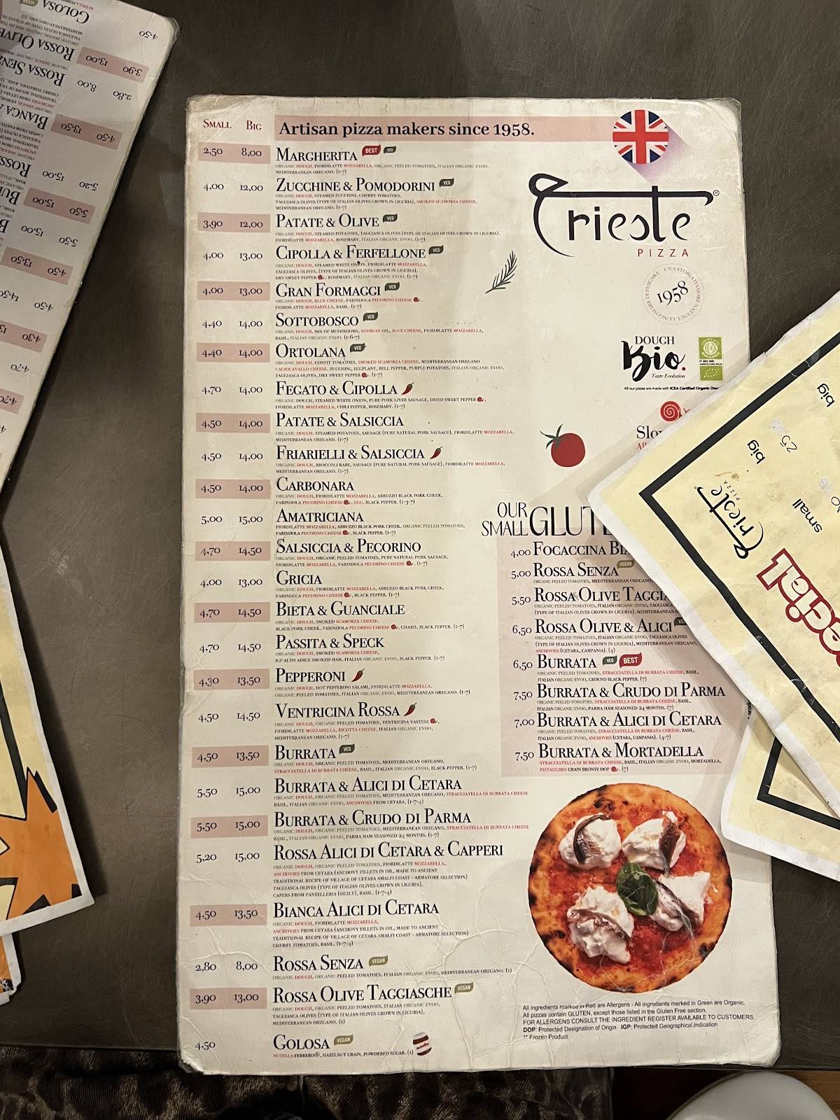 Trieste Pizza меню