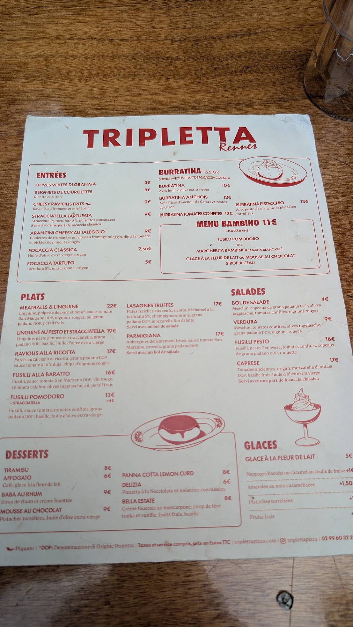 Tripletta Rennes меню