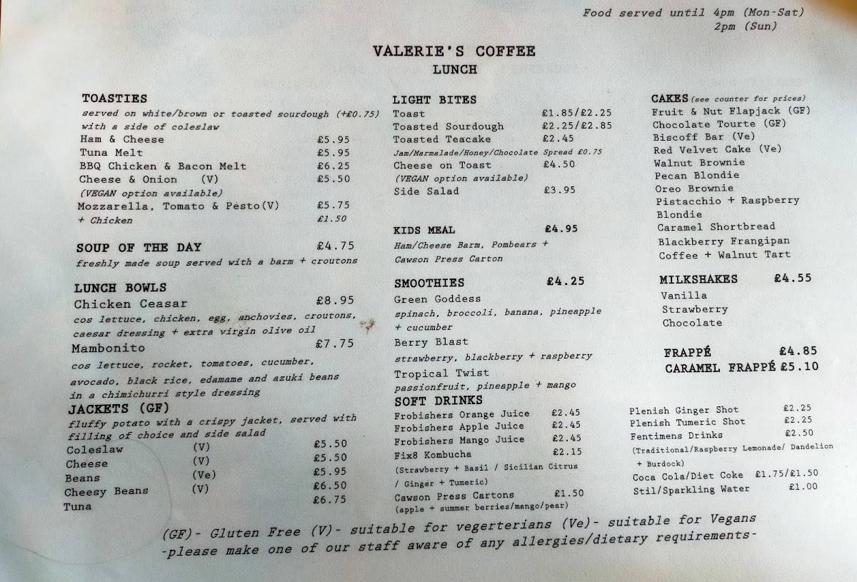 Valerie’s Coffee меню