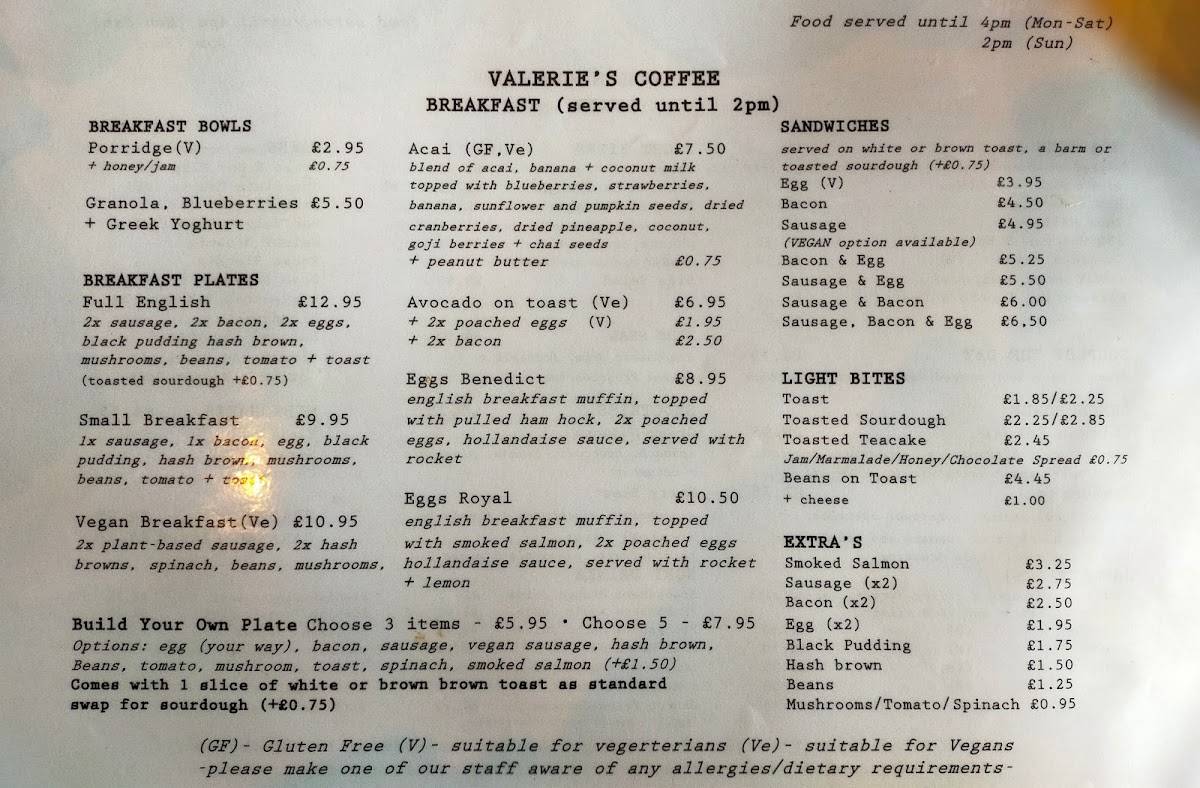 Valerie’s Coffee меню