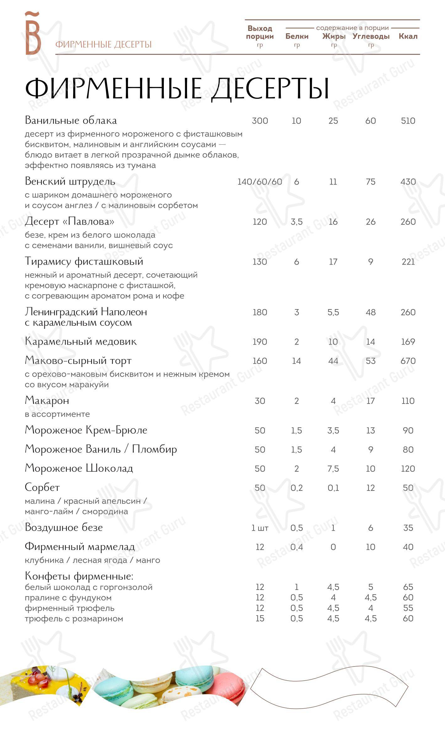 Крафт меню ресторана Ванильное небо