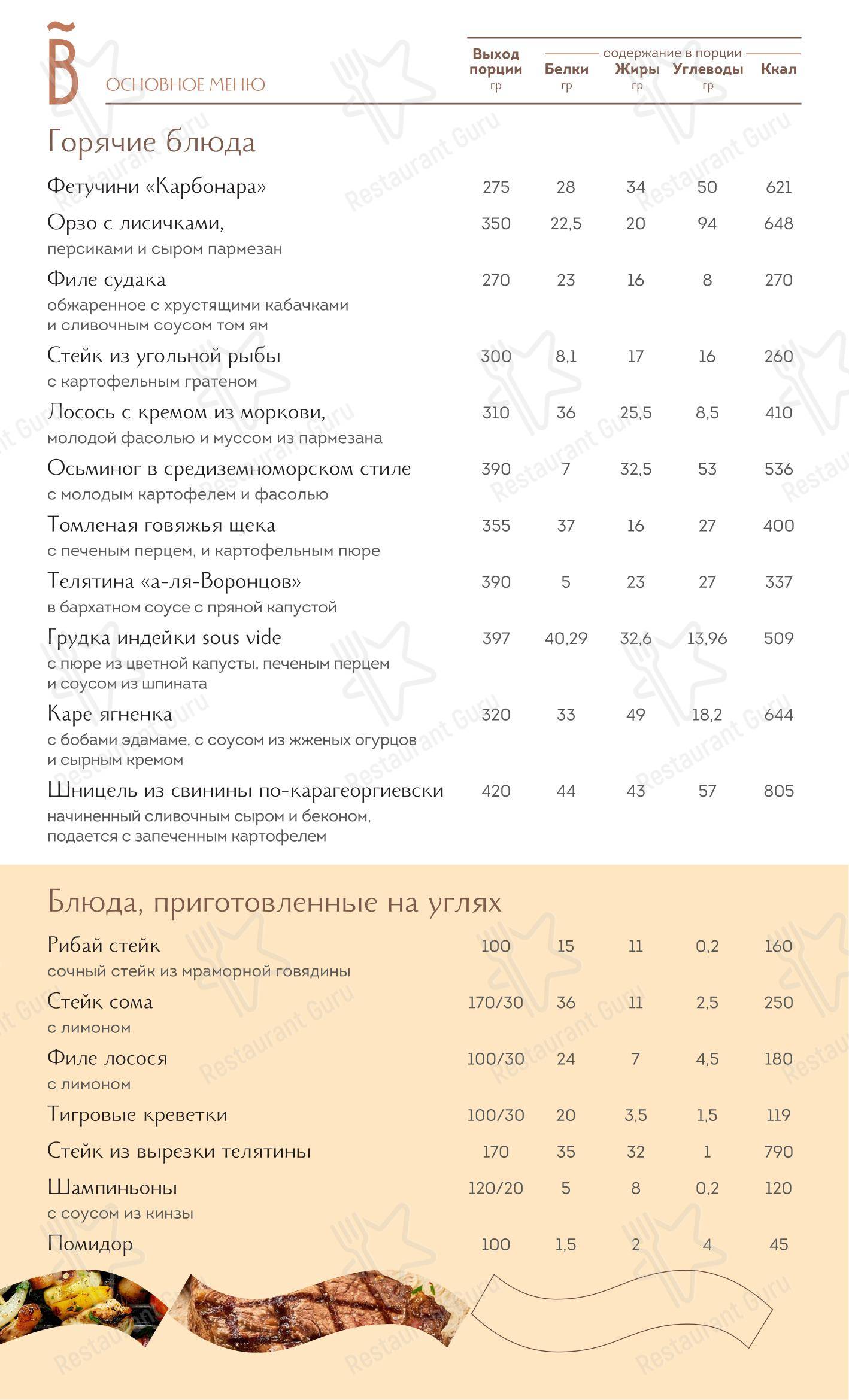 Крафт меню ресторана Ванильное небо
