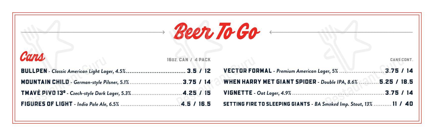 Меню пиццерии Vector Brewing в Далласе