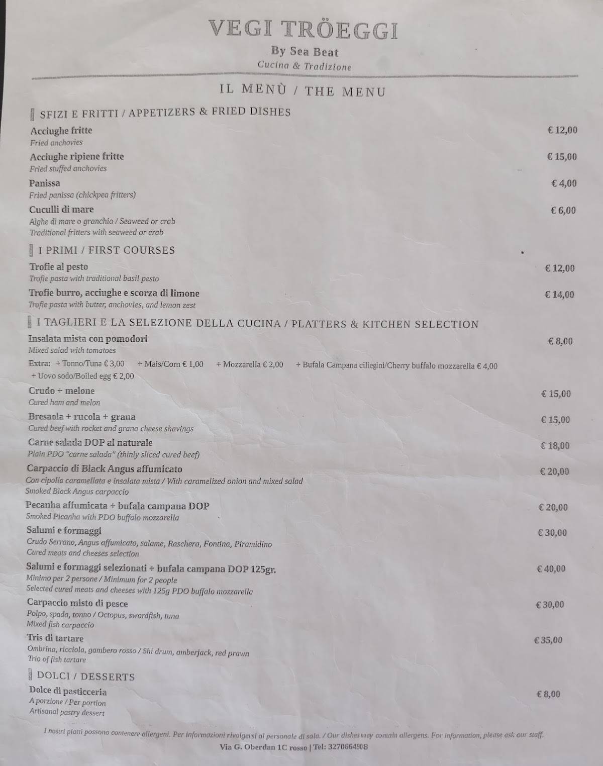 Vegi Tröeggi меню