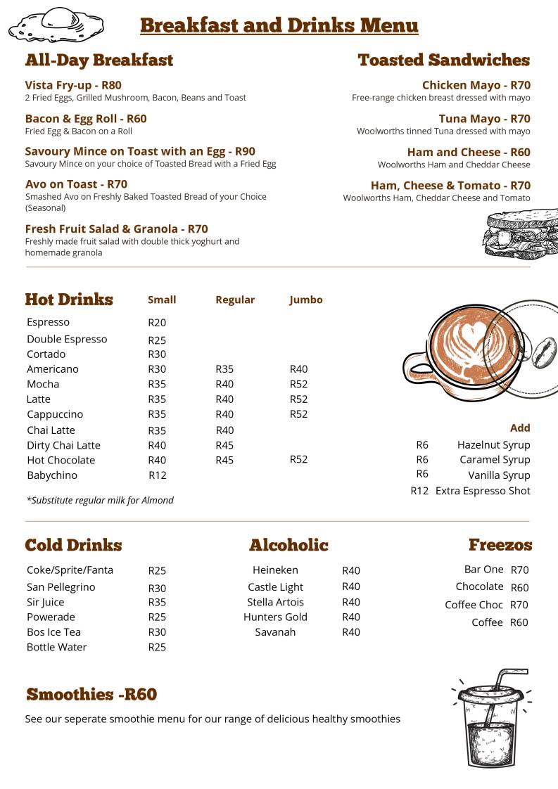 Vista Cafe меню