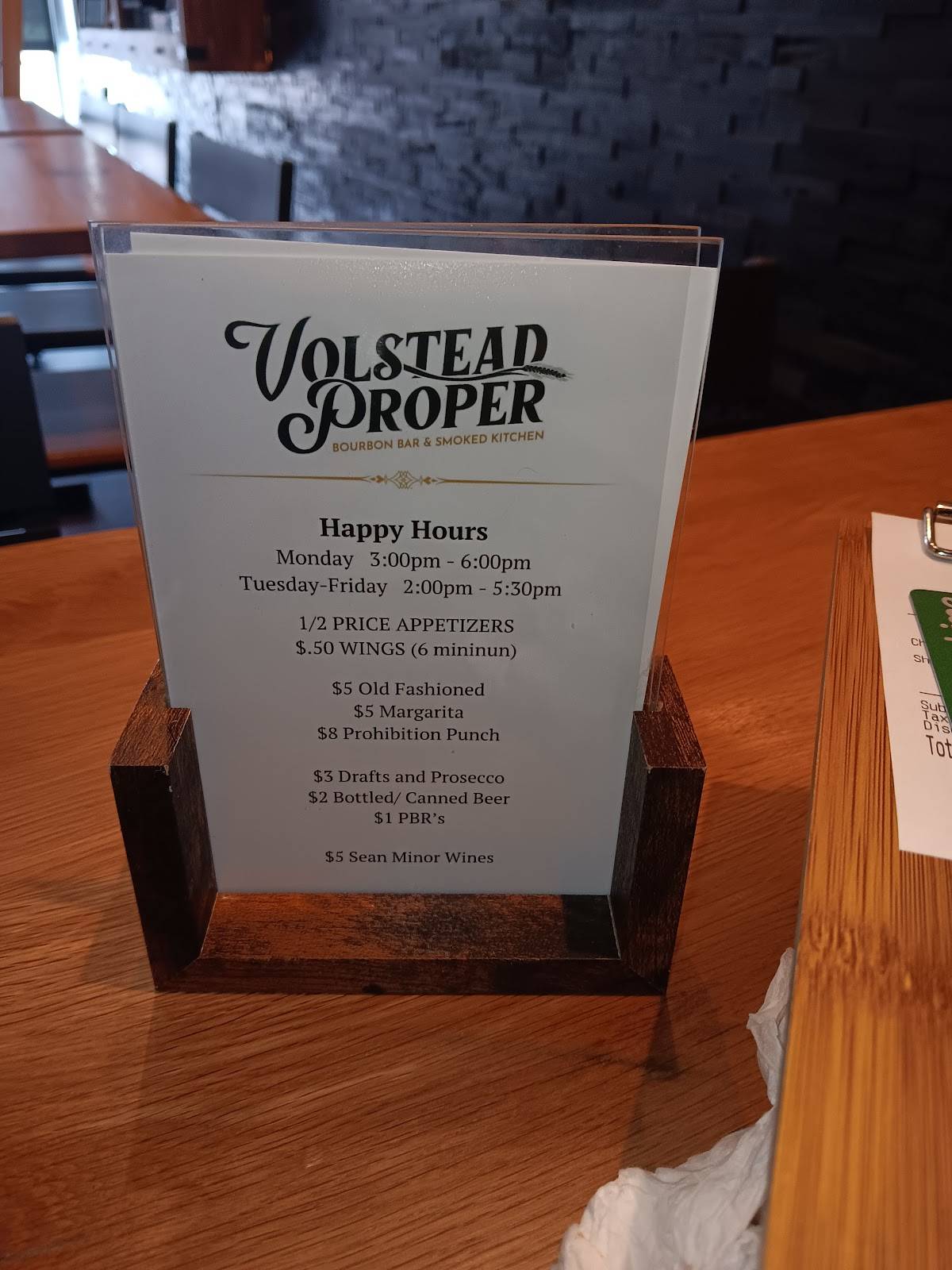 Volstead Proper меню