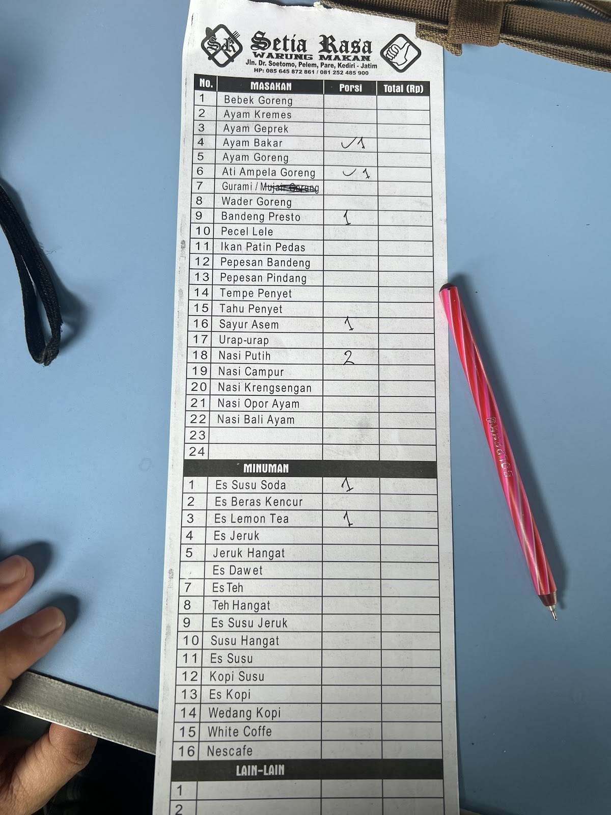 Warung Makan Setia Rasa меню