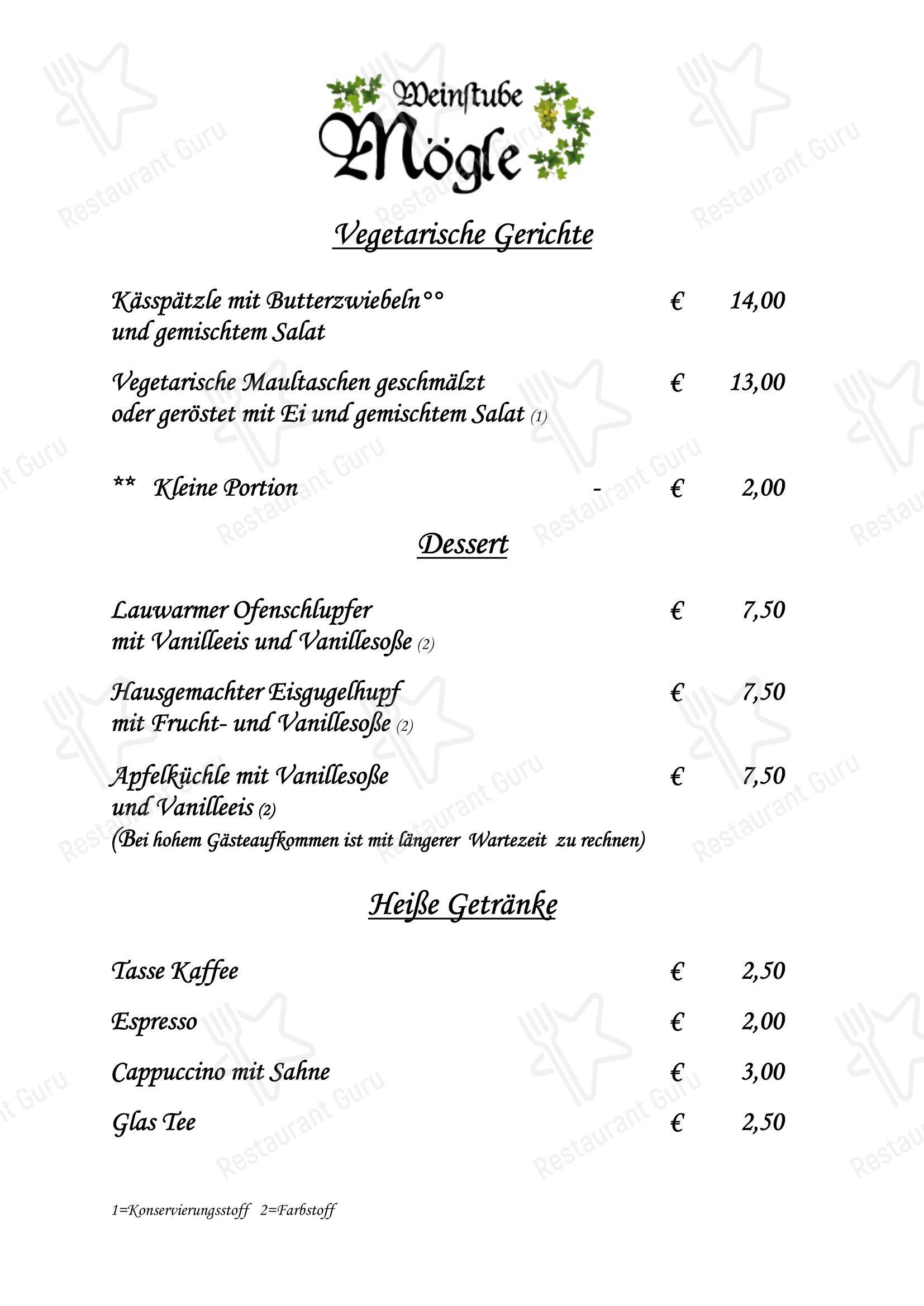 Weinstube Mögle в Штутгарте - Меню напитков