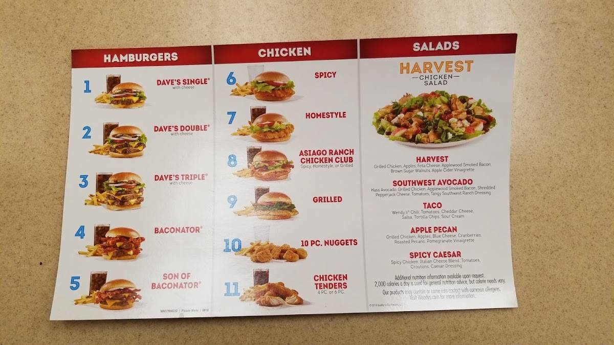 Wendy's меню